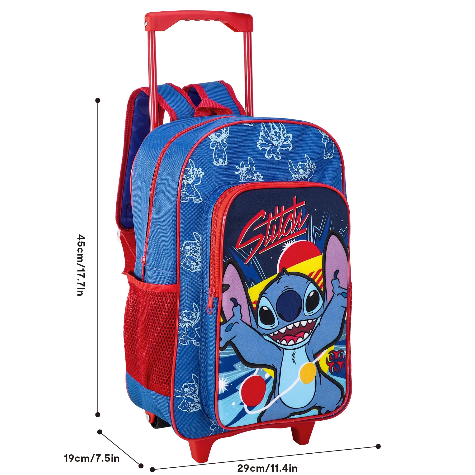 TDL Stitch Sac à dos à roulettes pour enfant avec poignée réglable, 2 compartiments, bleu, 41cm X 28cm X 13cm, Sac à dos trolley