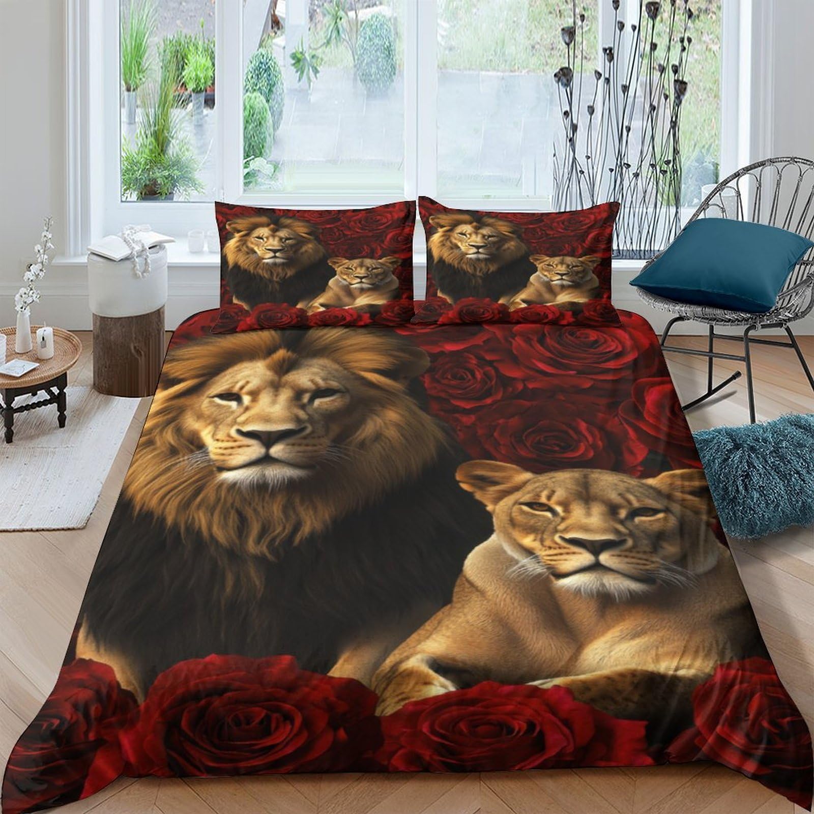 Ctjqhvkz Style-2 3D Printed Lion Rose Fitted Sheet Microfiber Soft Anti-Slip Bed Cover For Bedroom Guest Room Mattress Protection Decor Single（135X200cm）