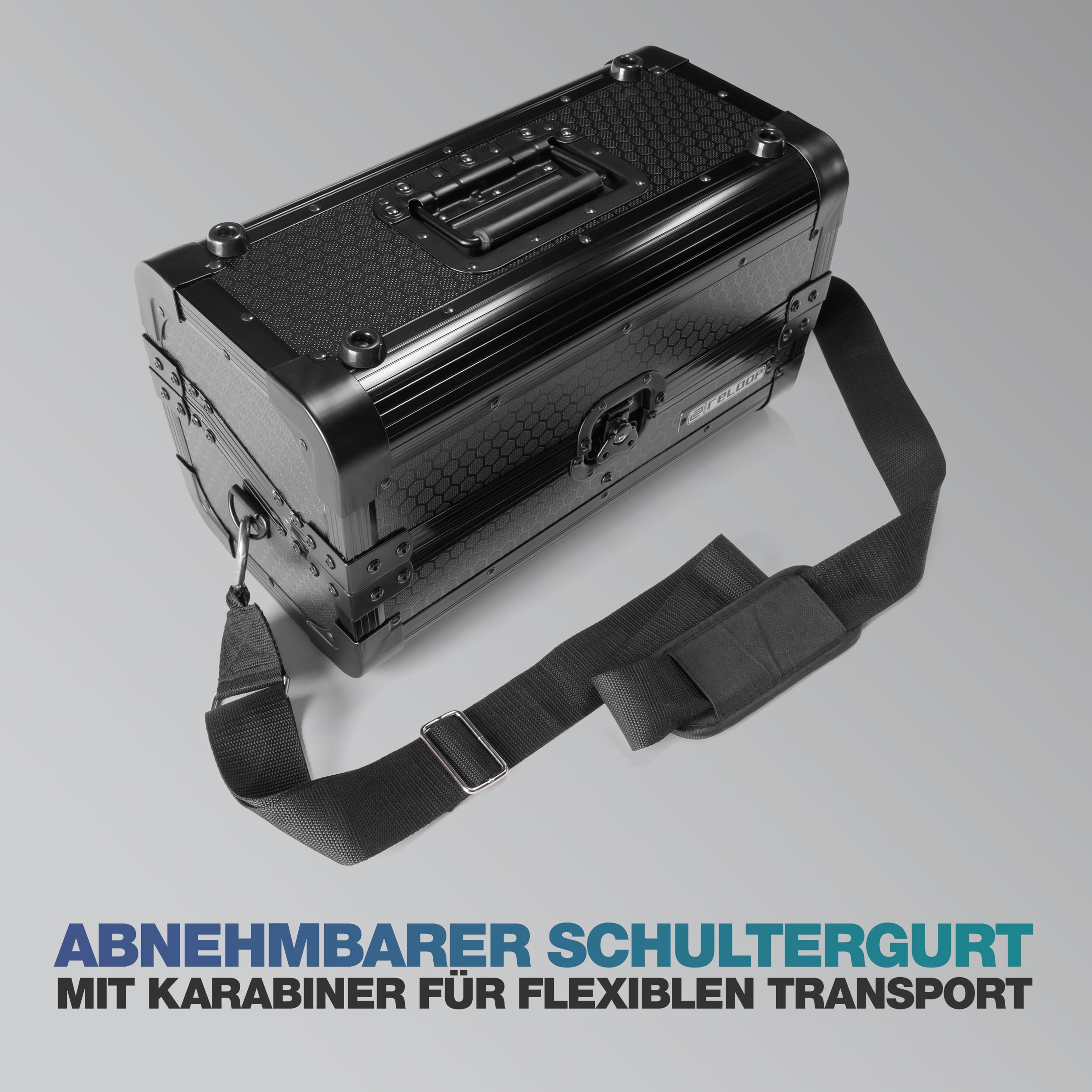 Reloop 7'' Record Case 150 Black - Robuste Konstruktion mit kratzfester Hexa-Oberfläche in mattem Schwarz