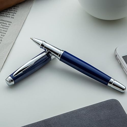 Vista 22 de ZenZoi Bolígrafo de lujo para hombres y mujeres con punta fina – Elegante bolígrafo ejecutivo negro mate con borde dorado, calidad negro mate