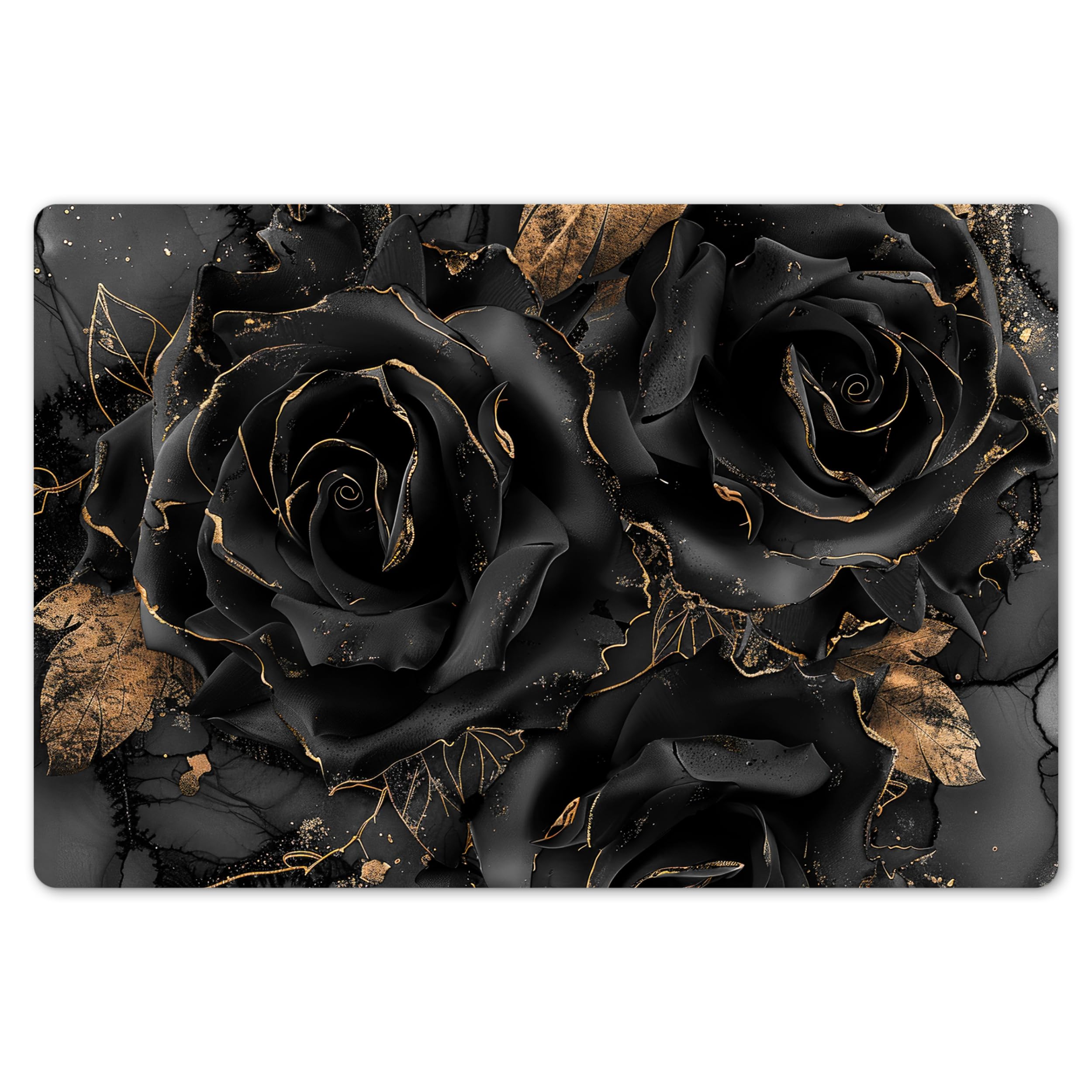 Kitchenyeah Roses - Black Kitchenyeah© Place Mats For Table 18"X12" / 45X30 Cm Placemat Set Of 6 Placemats Wipe Clean Kitchen Anti Slip Dinner Dining Mat Dinning - Flowers - Gold