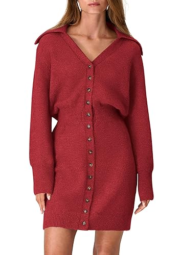 PRETTYGARDEN Sweater Dresses for Women 2026 Trendy Long Sleeve Button