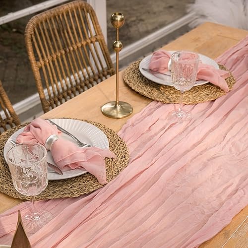 Miniatura 3 de Camino de mesa de gasa de 10 pies, 35 x 120 pulgadas, camino de mesa de gasa arrugada hecho de 100% poliéster, ideal para fiestas de cumpleaños,