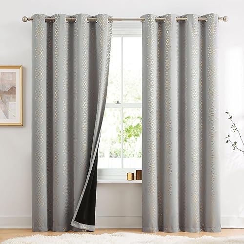 Miniatura 8 de Metallic Geo Blackout Curtain Panels for Bedroom Thermal Insulated Light Blocking Foil Trellis Moroccan Window Treatments Diamond Grommet Drapes for