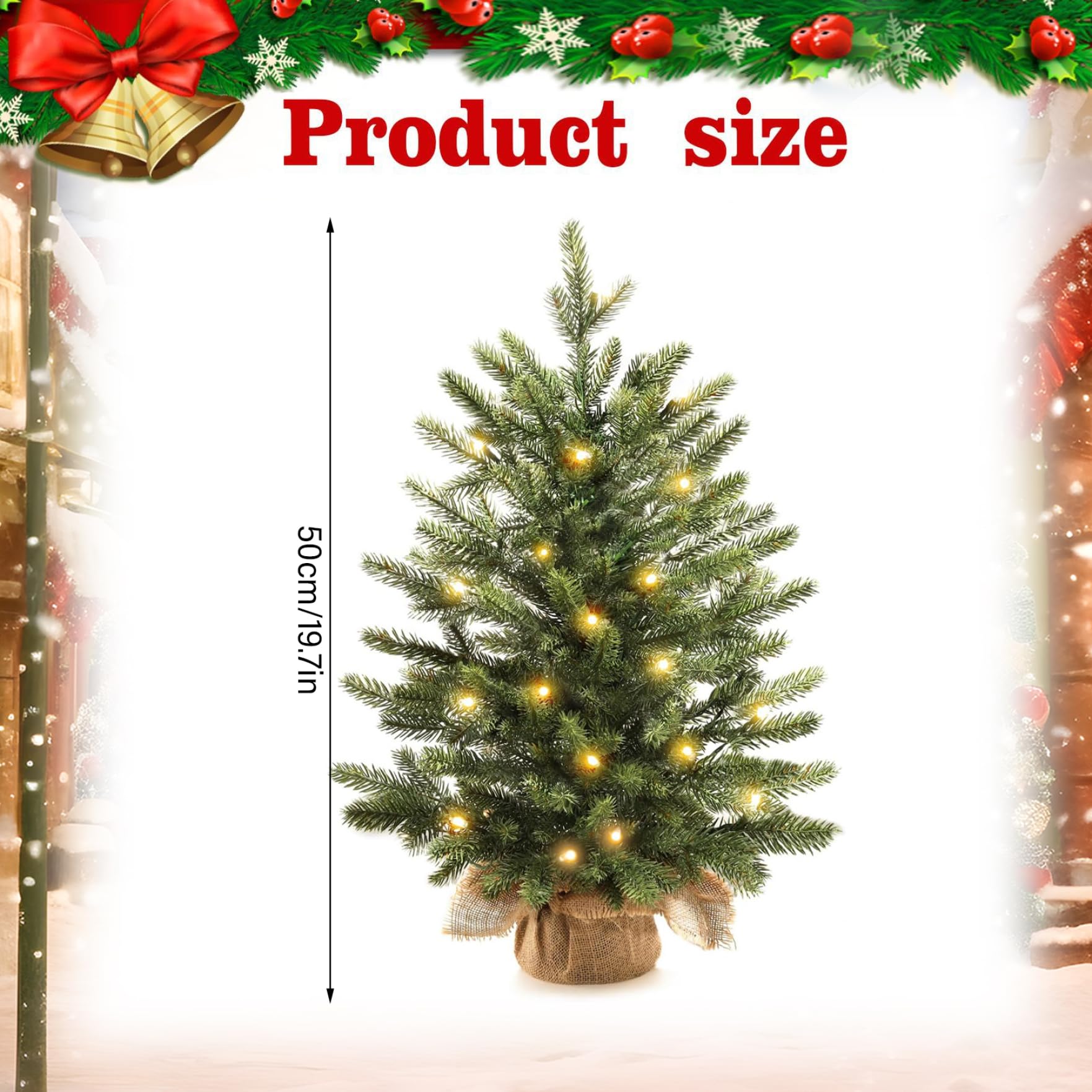 Piccolo albero di Natale con luci Decorazioni da tavola natalizie floccate realistiche da 18 pollici, squisite per la casa, l'ufficio, le decorazioni del negozio