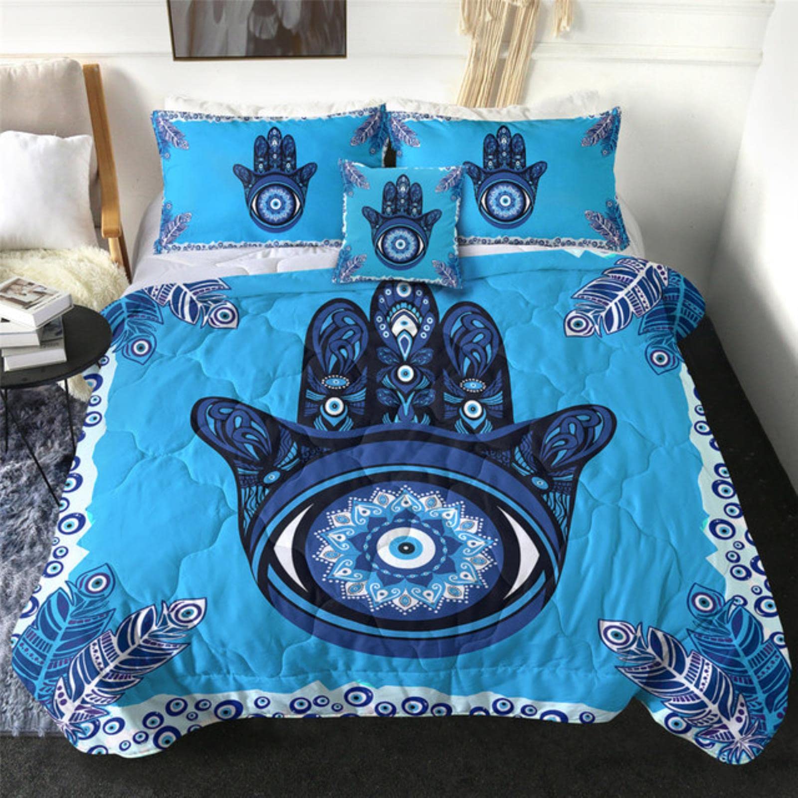 JDSTY Quilt Set Mandala Summer Comforter Hand Blue Bedding Bed Cover Peacock Feather Thin Duvet 4pcs