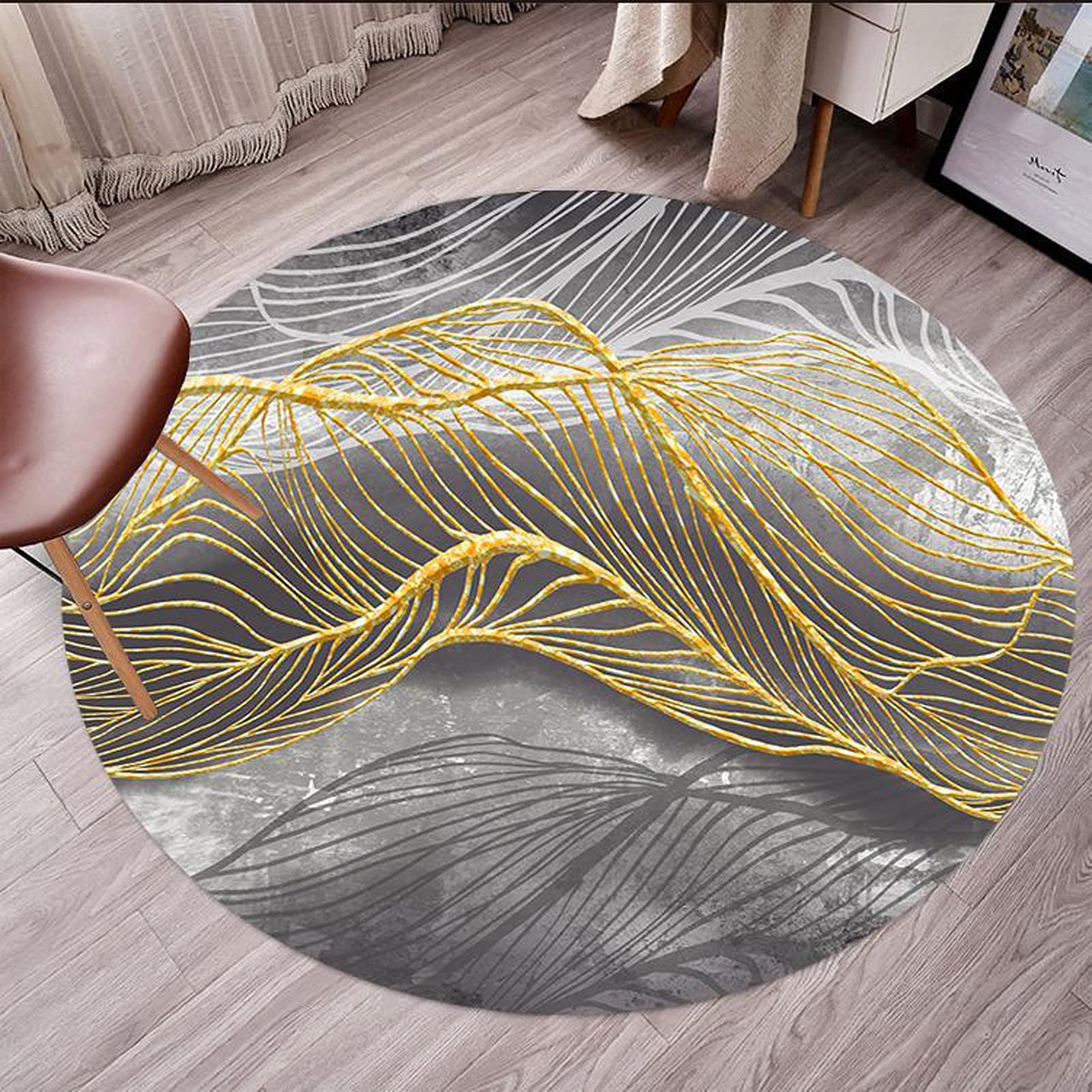 Modern Gray and Gold Round Area Rugs 80cm 100cm 120cm 140cm 160cm 180cm 200cm Living Room Bedroom Bedside Large Carpet Hanging Blanket Chairs Mat Yoga Mat (Size : Diameter 3.9ft)