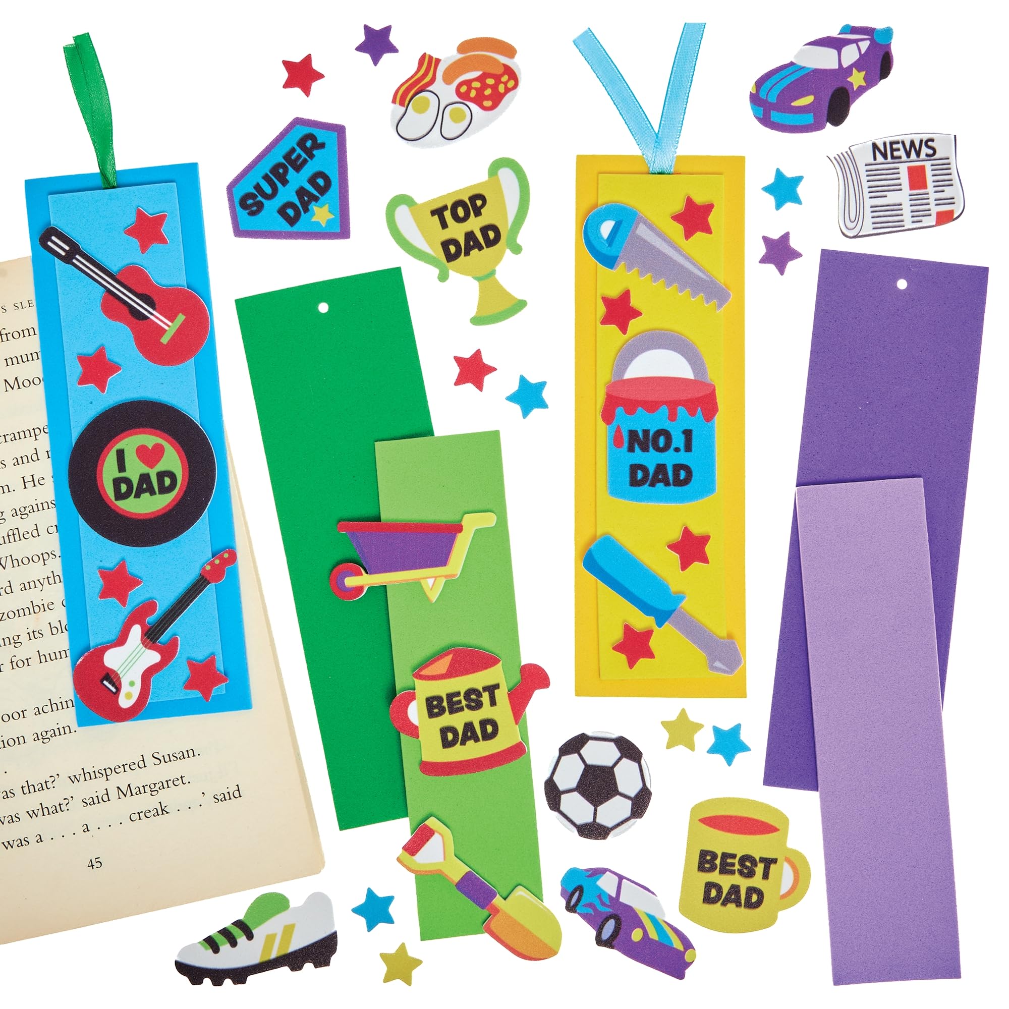 Baker Ross FN495 Father's Day Bookmark Kits - Pack of 6, Bookmark Making for Kids, Father's Day Crafts