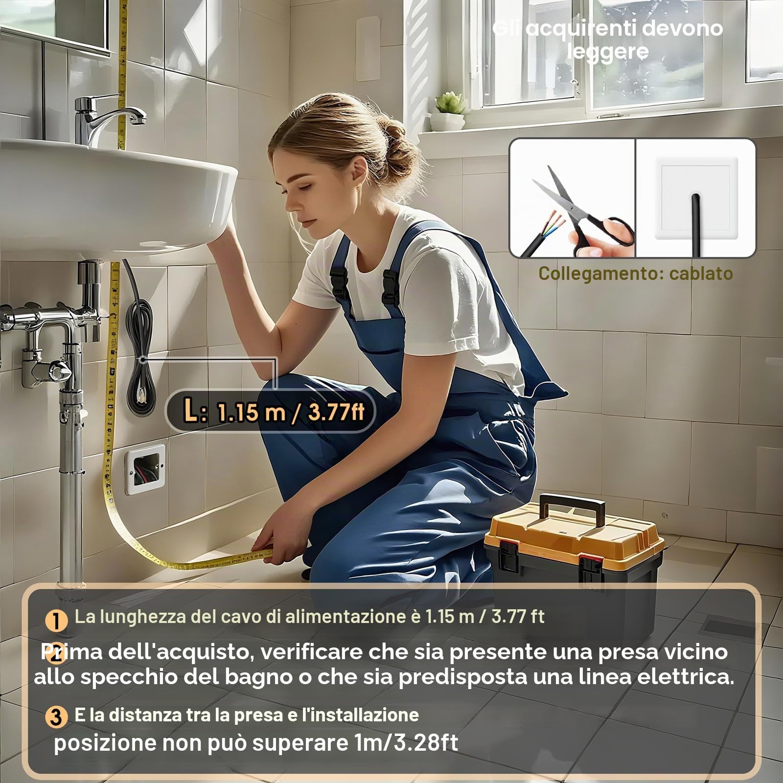 Specchio da bagno a LED per sopra il lavandino, 45 x 60 cm, specchio da bagno elettrico con luci retroilluminate per doccia e rasatura, montaggio a parete, dimmerabile, illuminazione a 3