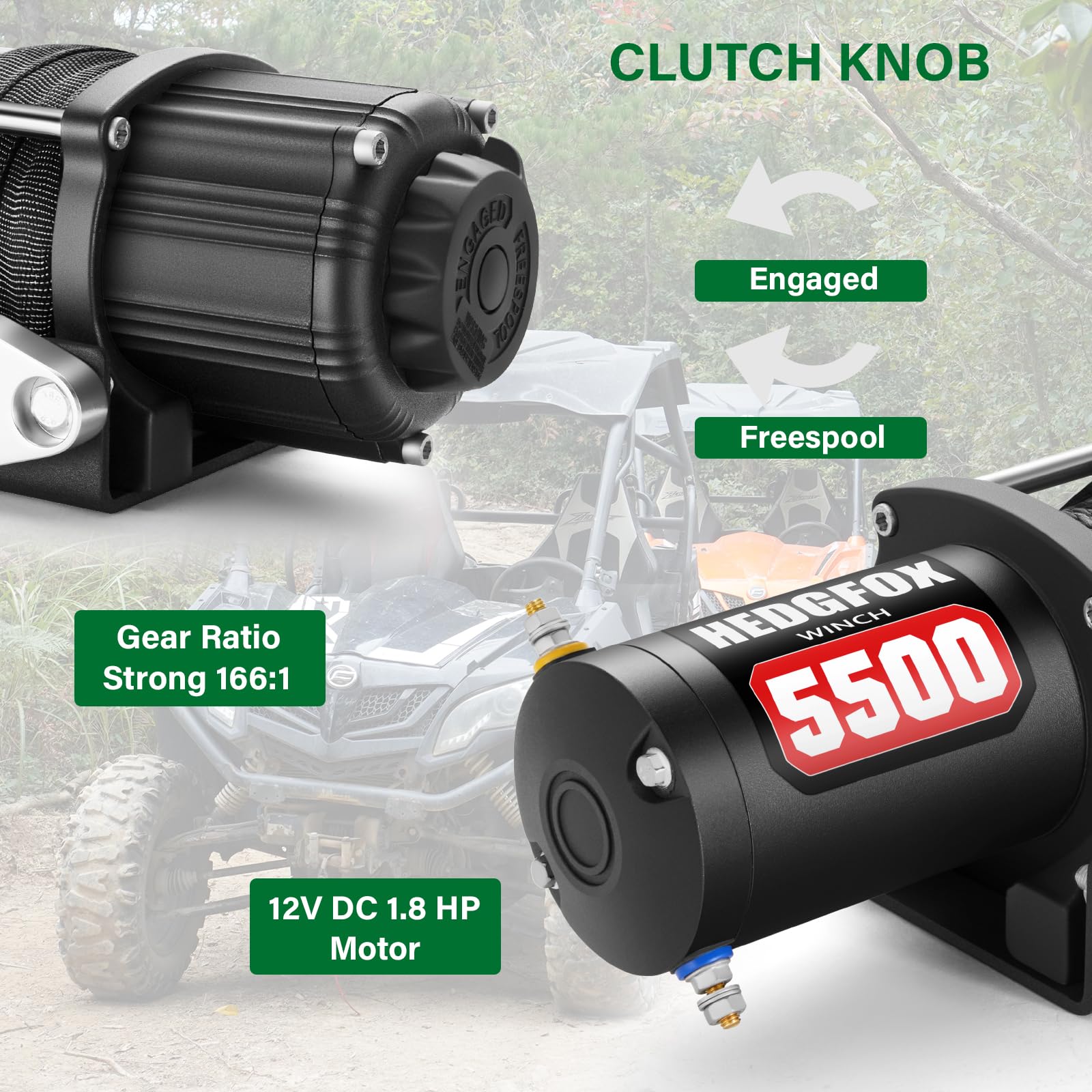 Cabrestante eléctrico de 5500 libras de 12 V impermeable con cuerda sintética Hawse Fairlead Kit para todoterreno, UTV ATV, cabrestante de recuperación con control remoto inalámbrico de mano y