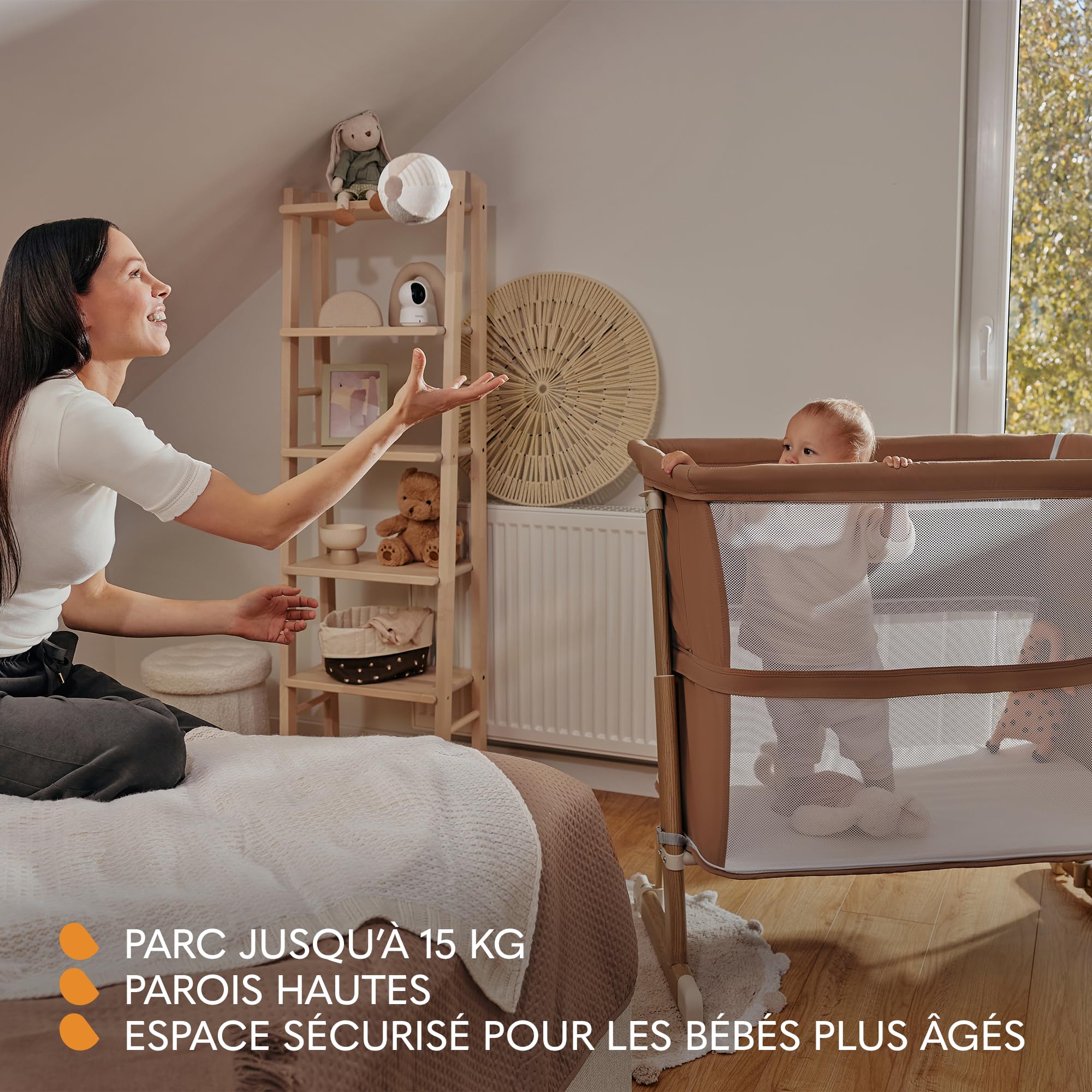 lionelo THOMI Plus 5 en 1 Lit Bébé sur Pied, Convertible jusqu'à 9 kg, pour Un Enfant Plus Âgé jusqu'à 30 kg, Parc Enfant Jusqu'à 15 kg, Canapé-Lit jusqu'à 100 kg Réglable en Hauteur, 2 Roues