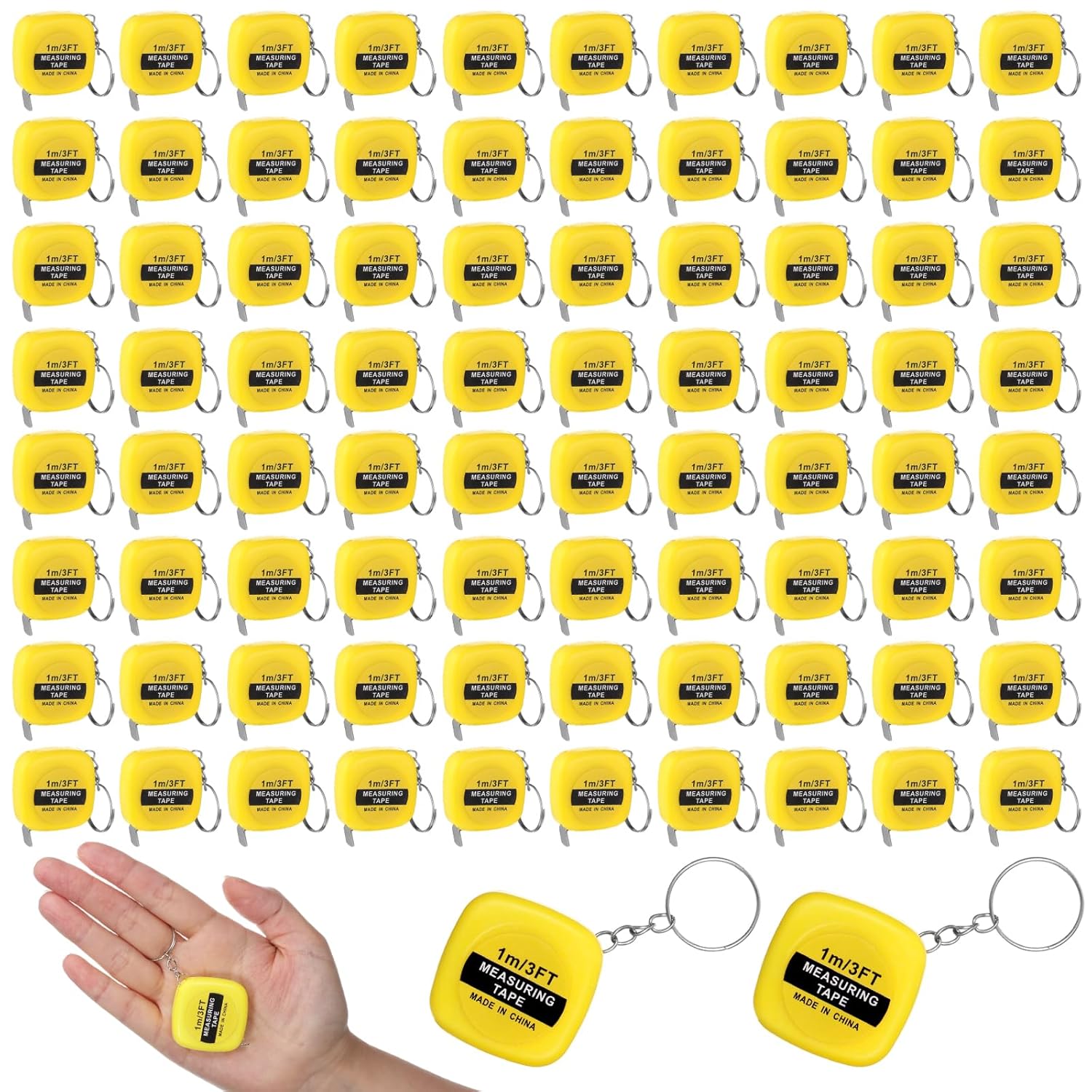 80 Pack Mini Tape Measure Keychains, 3ft Small Retractable Measuring Tape Bulk Portable Pocket Size Measurement Tool for Party Favors Men Gift Bags Engineer Crafter Daily Use, Yellow