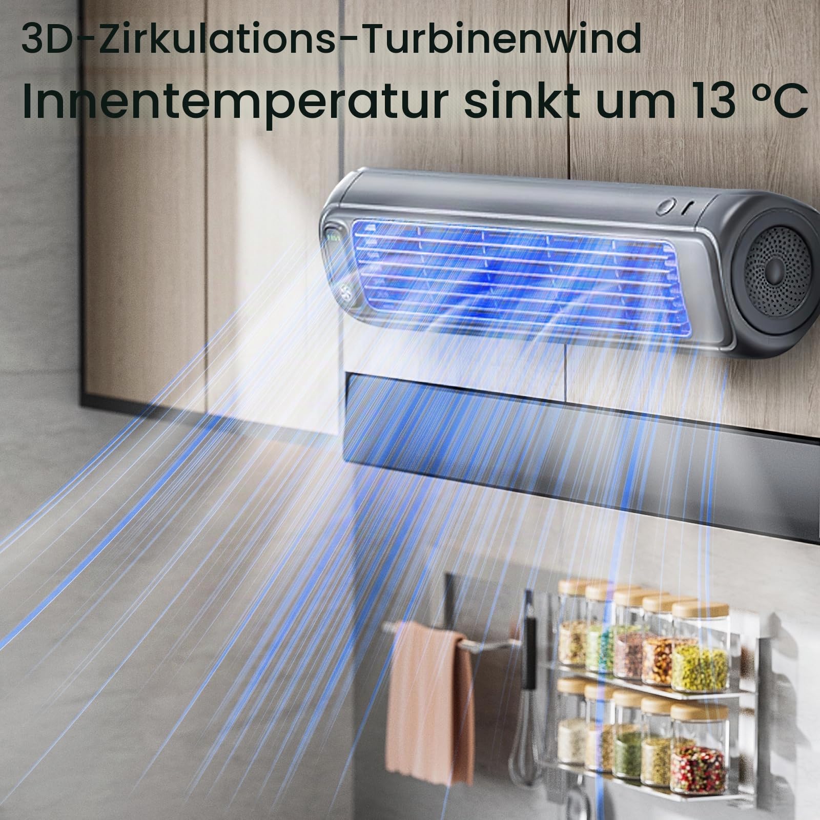 Migilife Cooling Ace Tragbare persönliche Klimaanlage, leiser Kühlventilator mit 3 Geschwindigkeiten, Wandbefestigung ohne Bohren, Turmventilator, Kühlventilator (Grau)