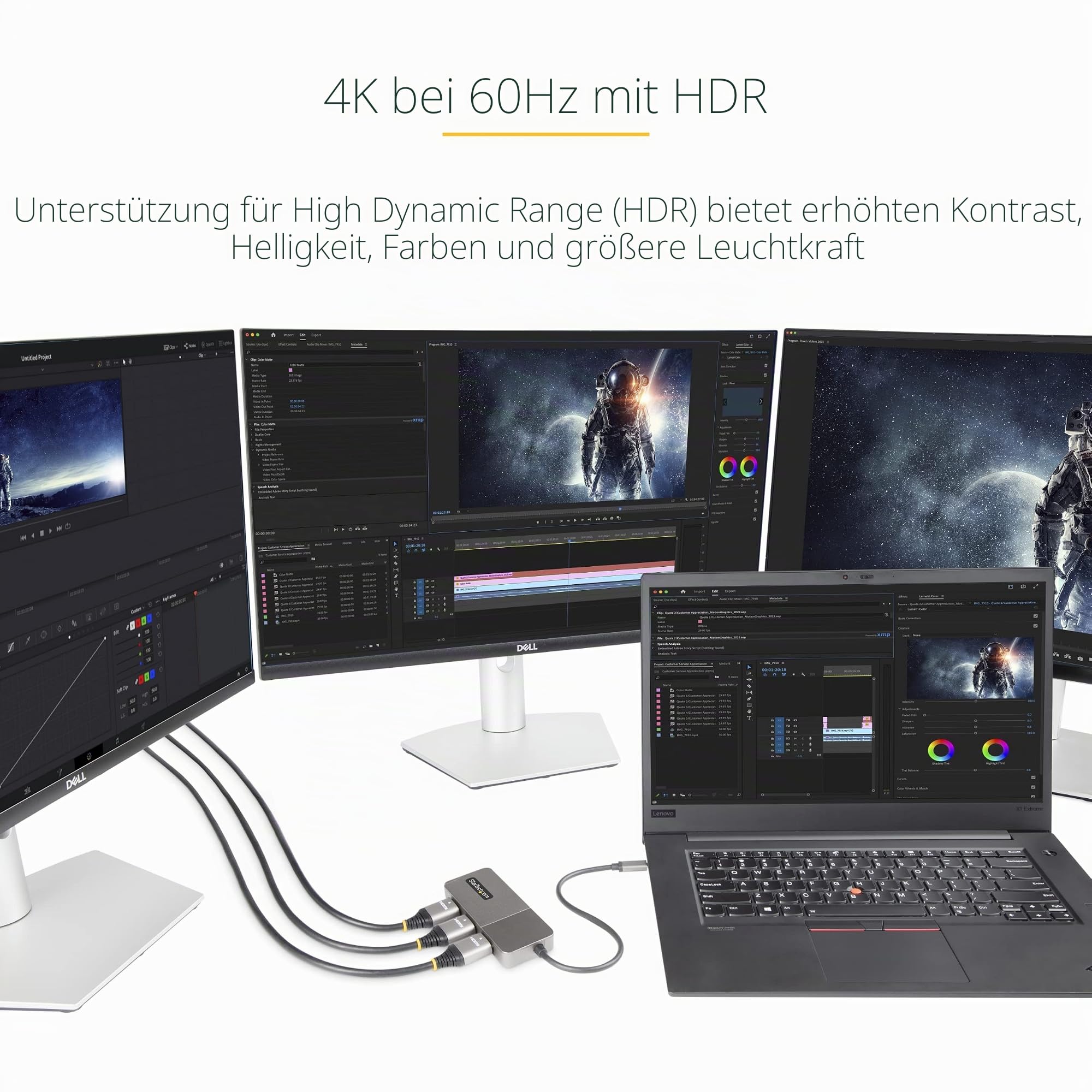 StarTech USB-C auf 3X HDMI MST Hub, Dreifach 4K 60Hz, HDR, DSC, nur Windows | Multi-Monitor Adapter, 2ch Audio, HDCP 2.2, Laptop Splitter, TB3/TB4/USB4, 30cm Kabel