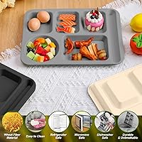 Vista 4 de Pinkunn 12 Pcs 14'' Large Divided Plates Unbreakable Wheat Straw Lunch Trays 6 Compartments Cafeteria Trays Microwave Dishwasher Safe Food Separator