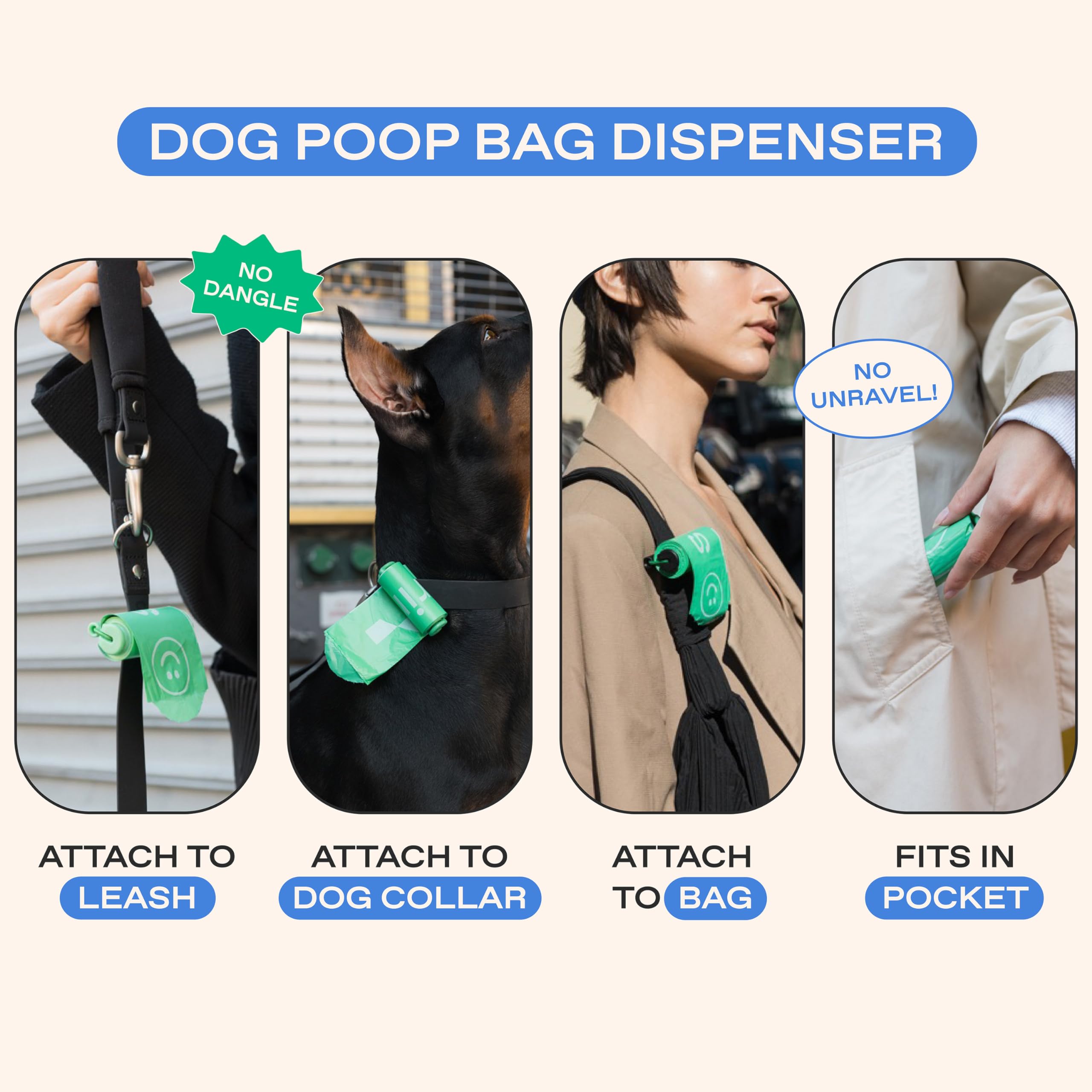 Springer Bolsas para excrementos de perro de alta calidad, 20 rollos (300 bolsas) + dispensador Springer Green, hechas de 70% plástico reciclado posconsumo, diseñadas con pestañas fáciles de abrir
