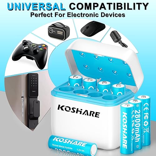 Miniatura 5 de Paquete de 8 baterías recargables Ni-MH AA con cargador, batería AA Ni-MH de 1.2 V 2800 mAh, batería NiMH doble A, recargable hasta 800 veces,