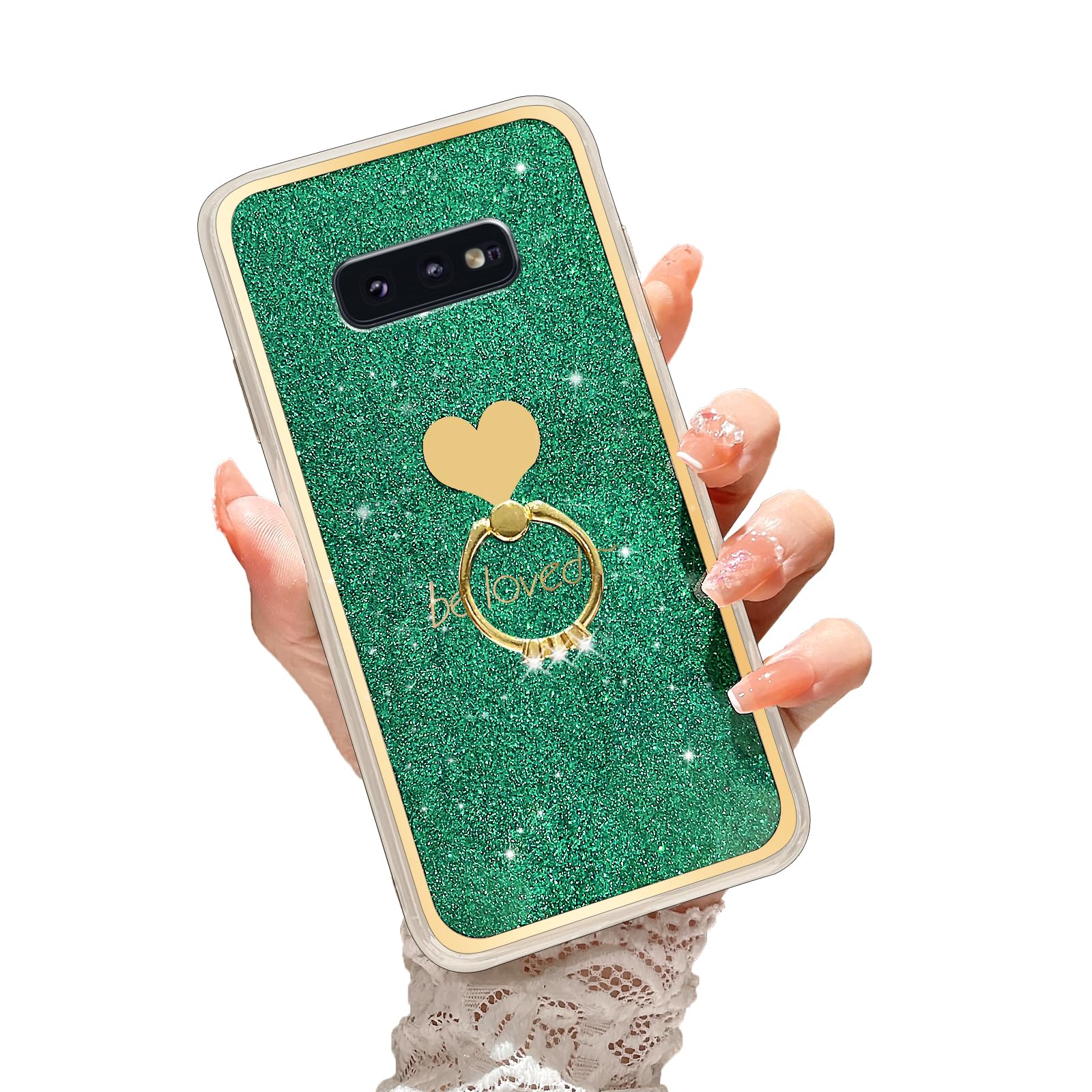 for Galaxy S10E Phone Case (Not S10), Easyscen Case for Samsung S10E with Kickstand Ring Glitter Sparkly Slim Soft Silicone Bumper Shockproof Protective Cover for Samsung Galaxy S10E - Alpine Green