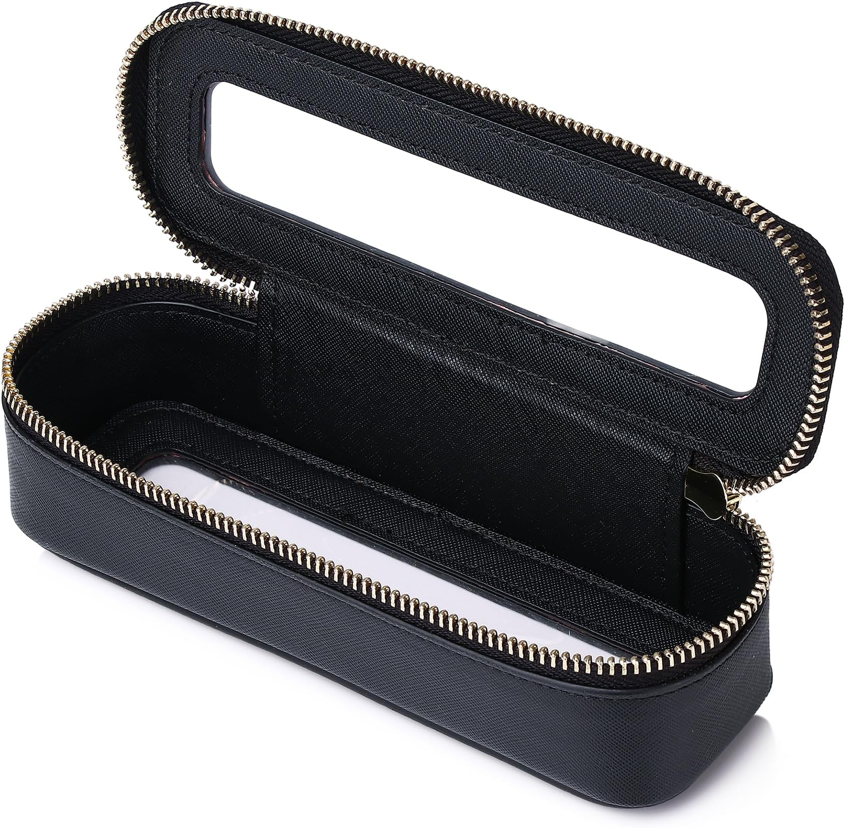 Makeup Brush Case Slim Clear Makeup Bag Travel Cosmetic Case and Waterproof Toiletry Makeup Bag with Zipper Purse Organizer for Women (Black, Slim)