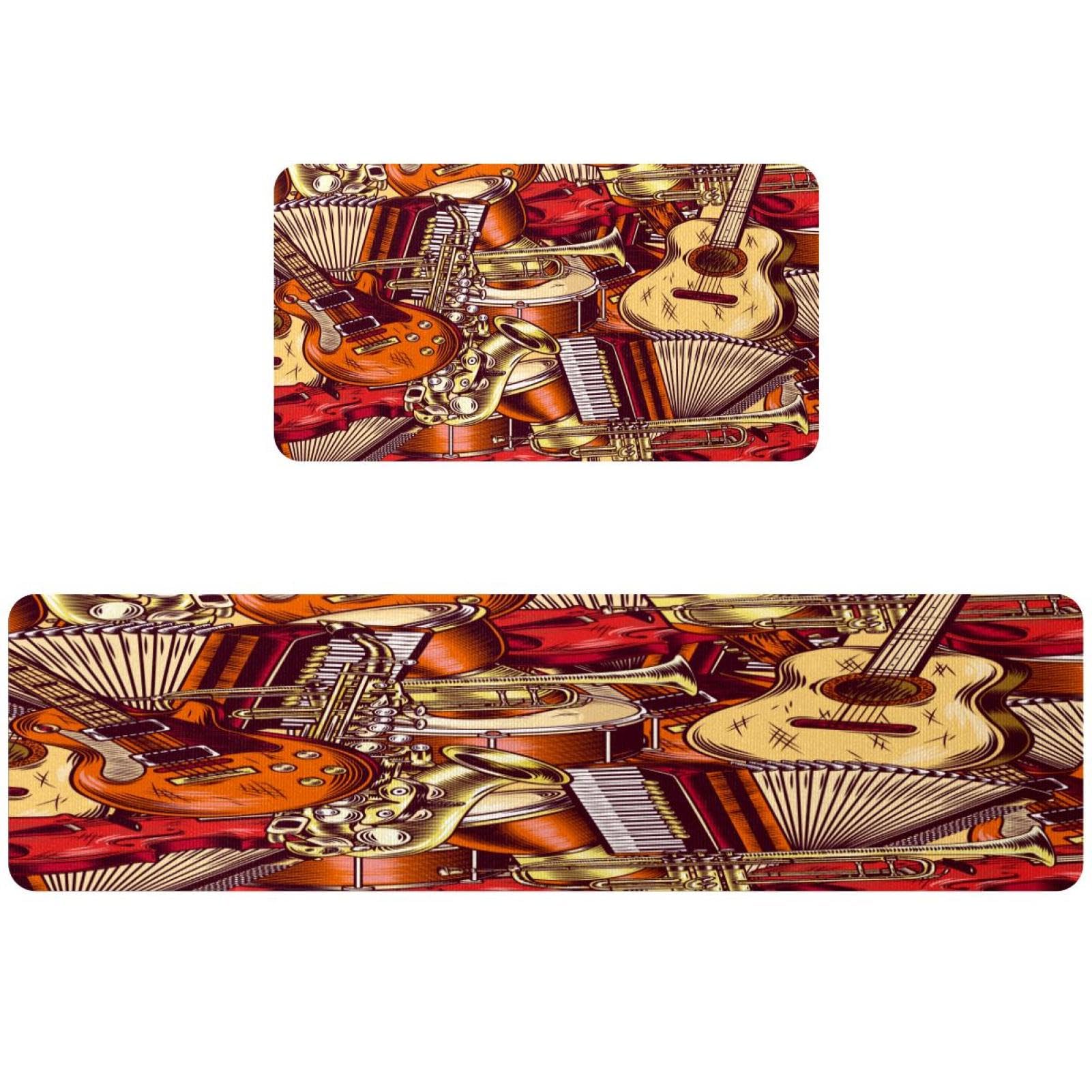 2 alfombrillas de cocina VAPOKF con diseño de guitarra, lavables y antideslizantes