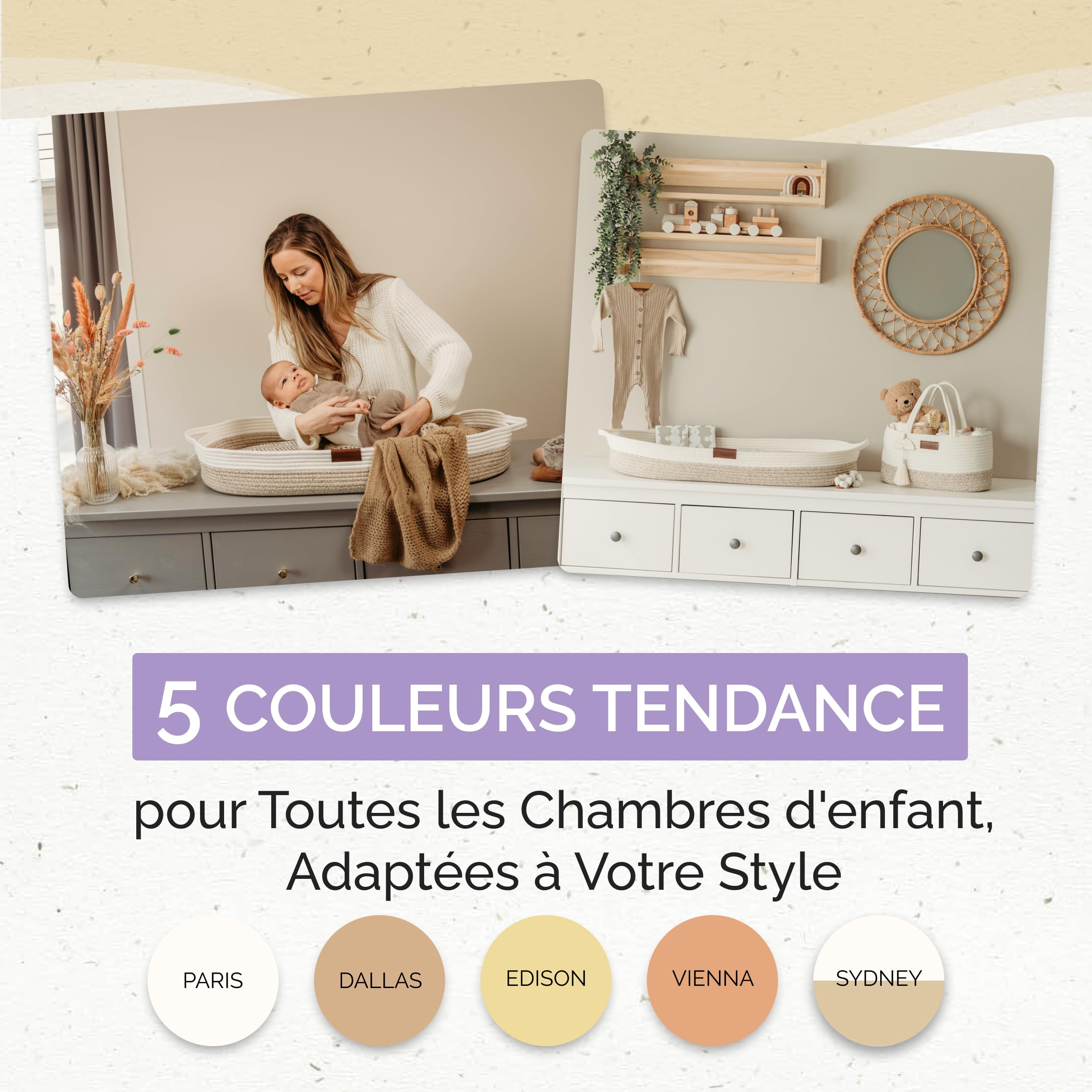 Yunioo Organisateur de panier à couches pour Bébé│Organisateur de table à langer pour chambre d'enfant│Sac à langer│Panier de rangement pour couches│Organisateur de jouets│Panier à langer