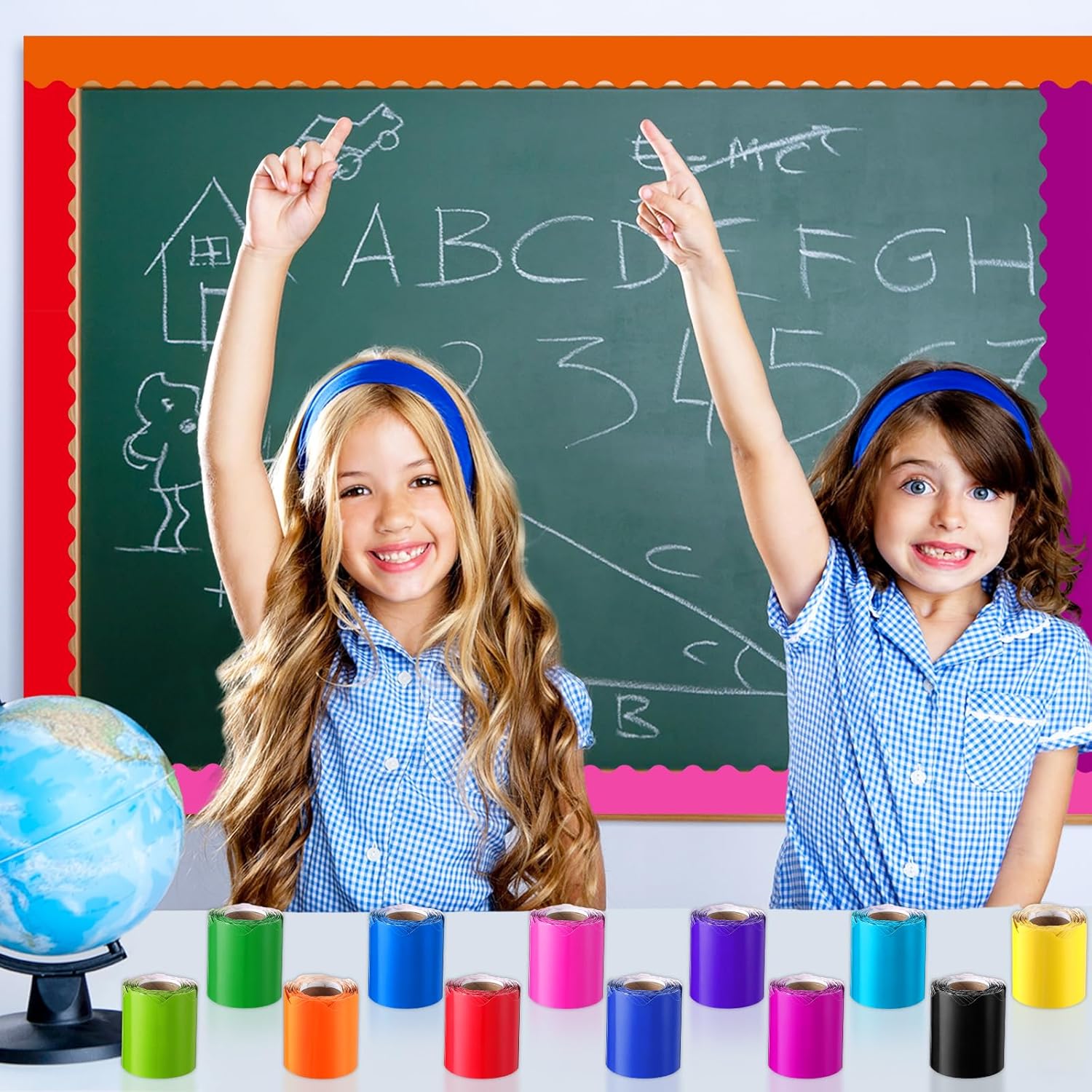 Wiooffen 12 Rolls 393ft Colorful Bulletin Board Borders Bright Scalloped Trim Bulletin Board Decoration Summer Colors Classroom Border for Classroom School Chalkboard Door Wall Decor (Bright Colors)