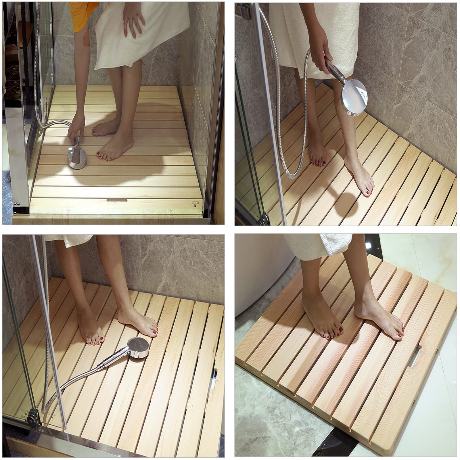 Caillebotis de Douche Kashiwagi de Qualité Supérieure,Caillebotis pour La Douche,Tapis de Bain de Douche Respectueux de l'environnement,Usage Intérieur et Extérieur (40x40cm/15.7x15.7in)