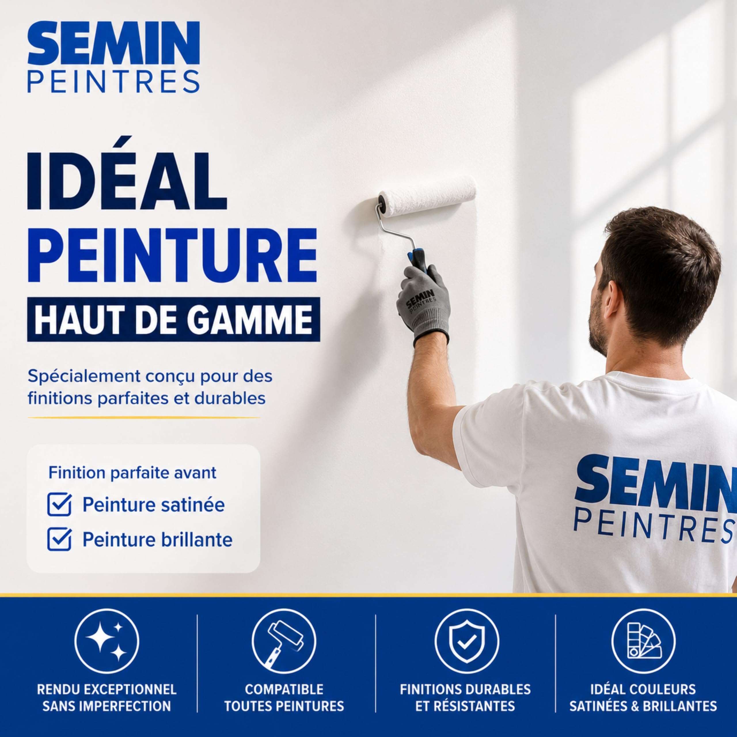 SEMIN LISSEUR Enduit de Lissage Extra Fin en Poudre 5 kg – Finition Murs et Plafonds Intérieur – Avant Peinture et Papier Peint - Fabriqué en France -Lot de 3