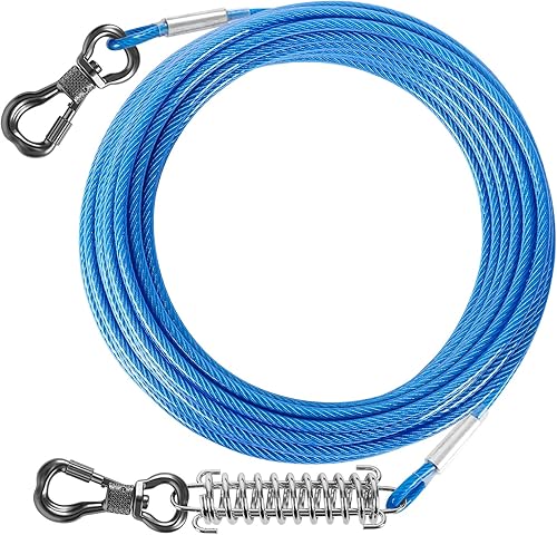 Tresbro Cable de amarre para perros de 25 pies, cadenas resistentes para perros para exteriores con gancho giratorio de resorte, cables de cable