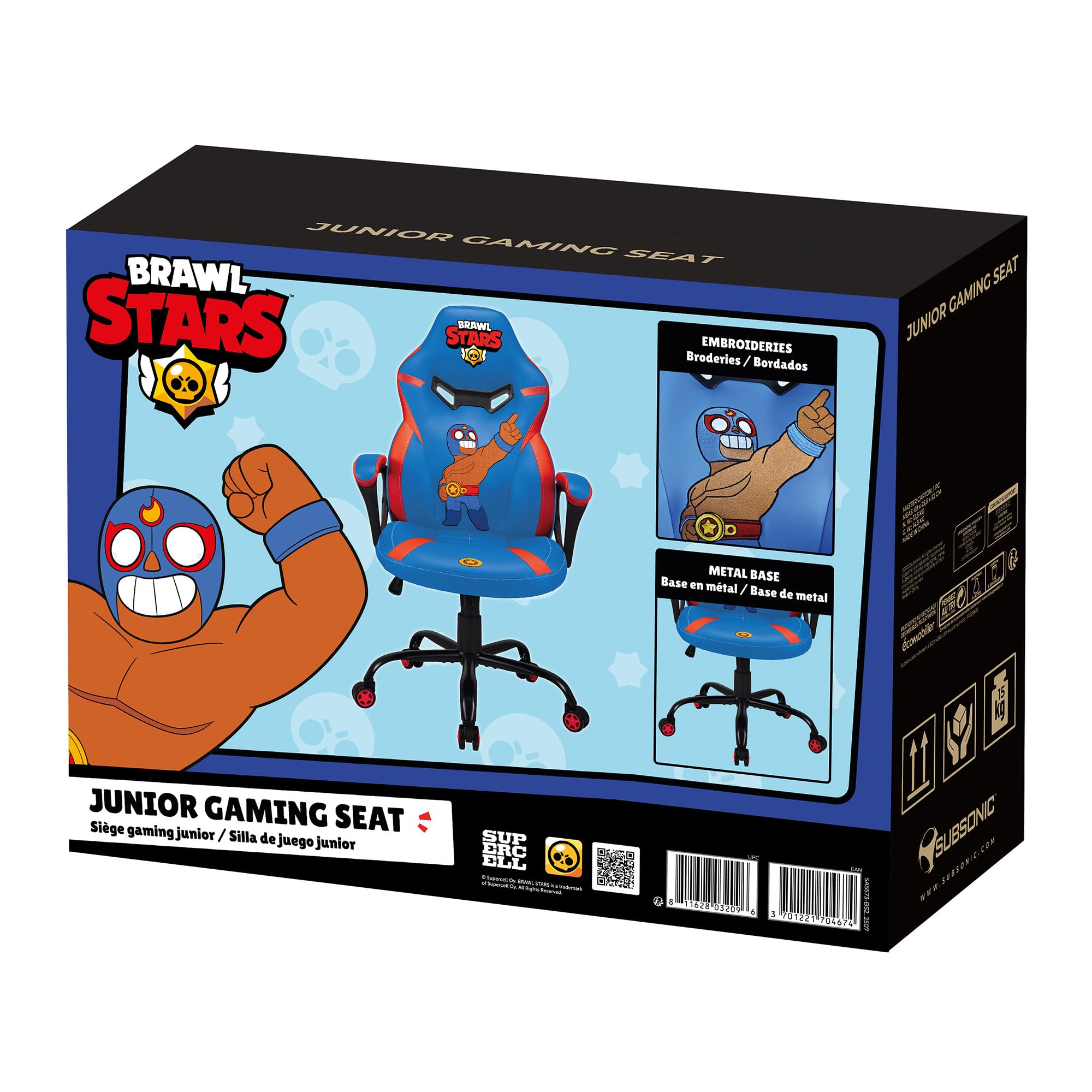 SUBSONIC - Sedia da Gioco Brawl Stars El Primo per Bambini e Ragazzi - Poltrona da Ufficio Ergonomica con Dchiuma ad Alta Densità, Meccanismo Basculante e Comodi Braccioli - Altezza Regolabile - Blu