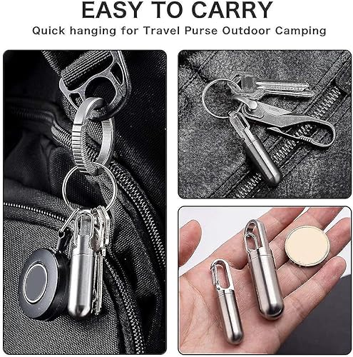 Miniatura 5 de Pastillero de acero inoxidable, pastillero portátil, llavero para medicamentos, bolsillo de metal impermeable, botella de medicina para acampar al