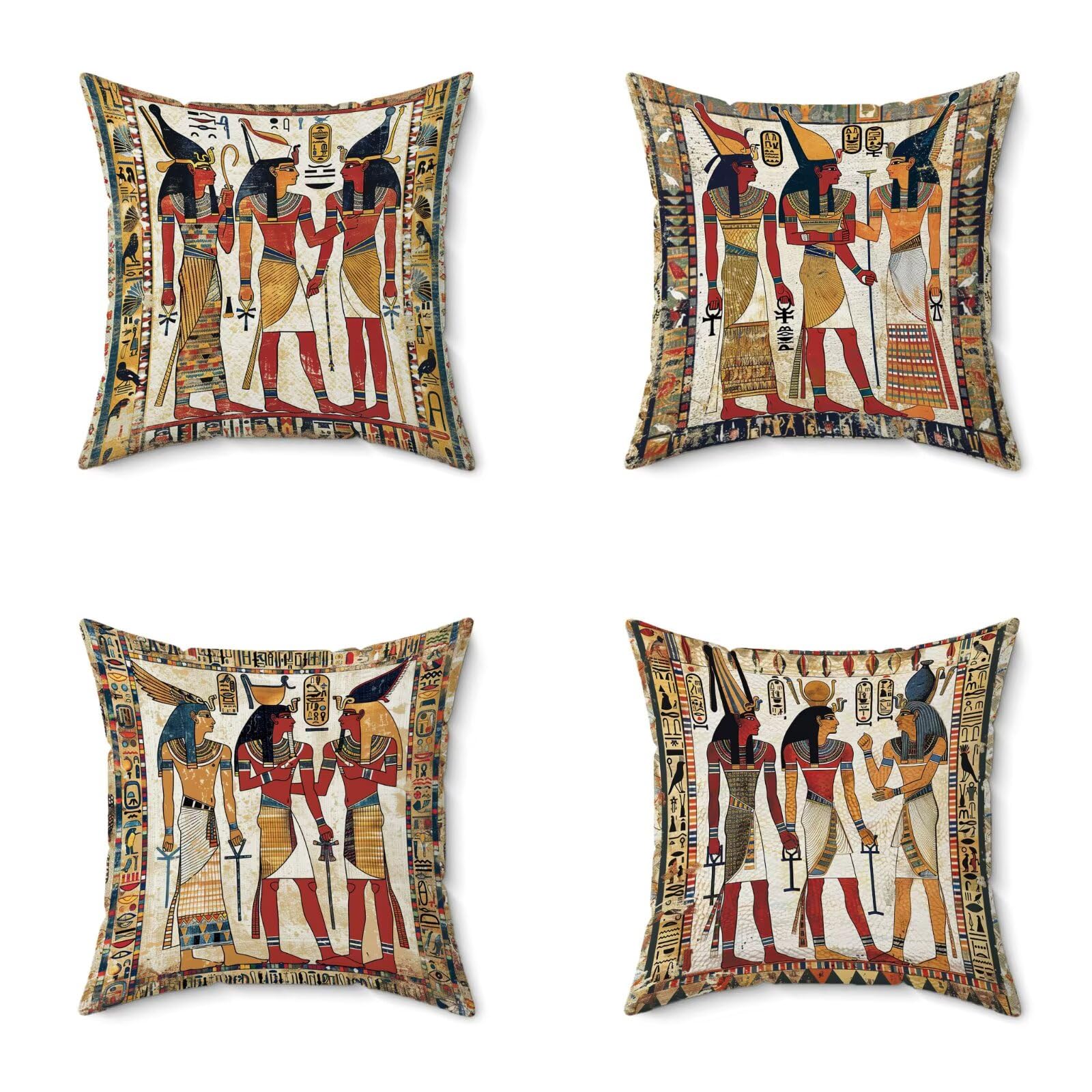 Poduszka outdoorowa 80 x 80 cm, zestaw 4 sztuk, bez biżuterii, Egipto, wodoodporna, miękka, na sofę, HD, dwustronny nadruk, poduszka dekoracyjna do użytku na zewnątrz, do ogrodu, na taras, krzesło