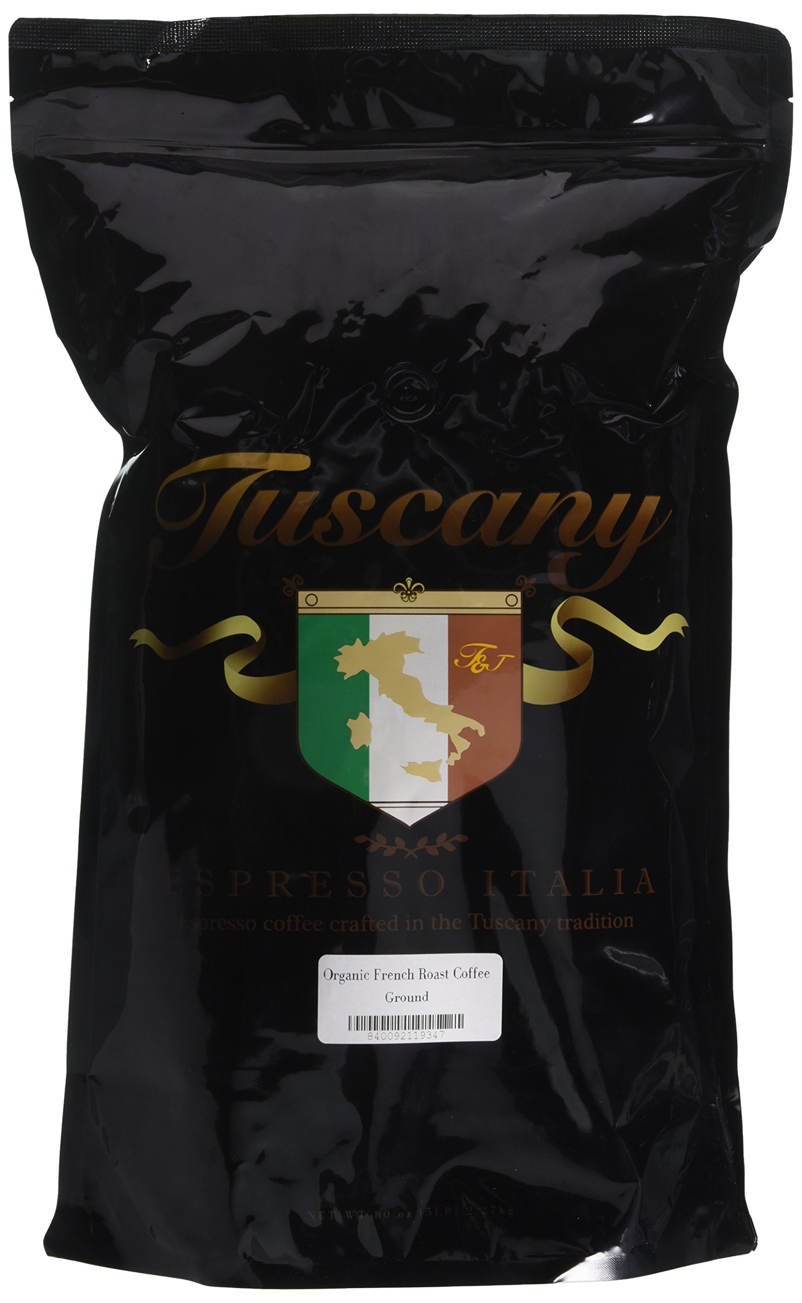 Tuscany Organic French Roast Coffee, Dark Roast, Ground, 5-Pound Bag
