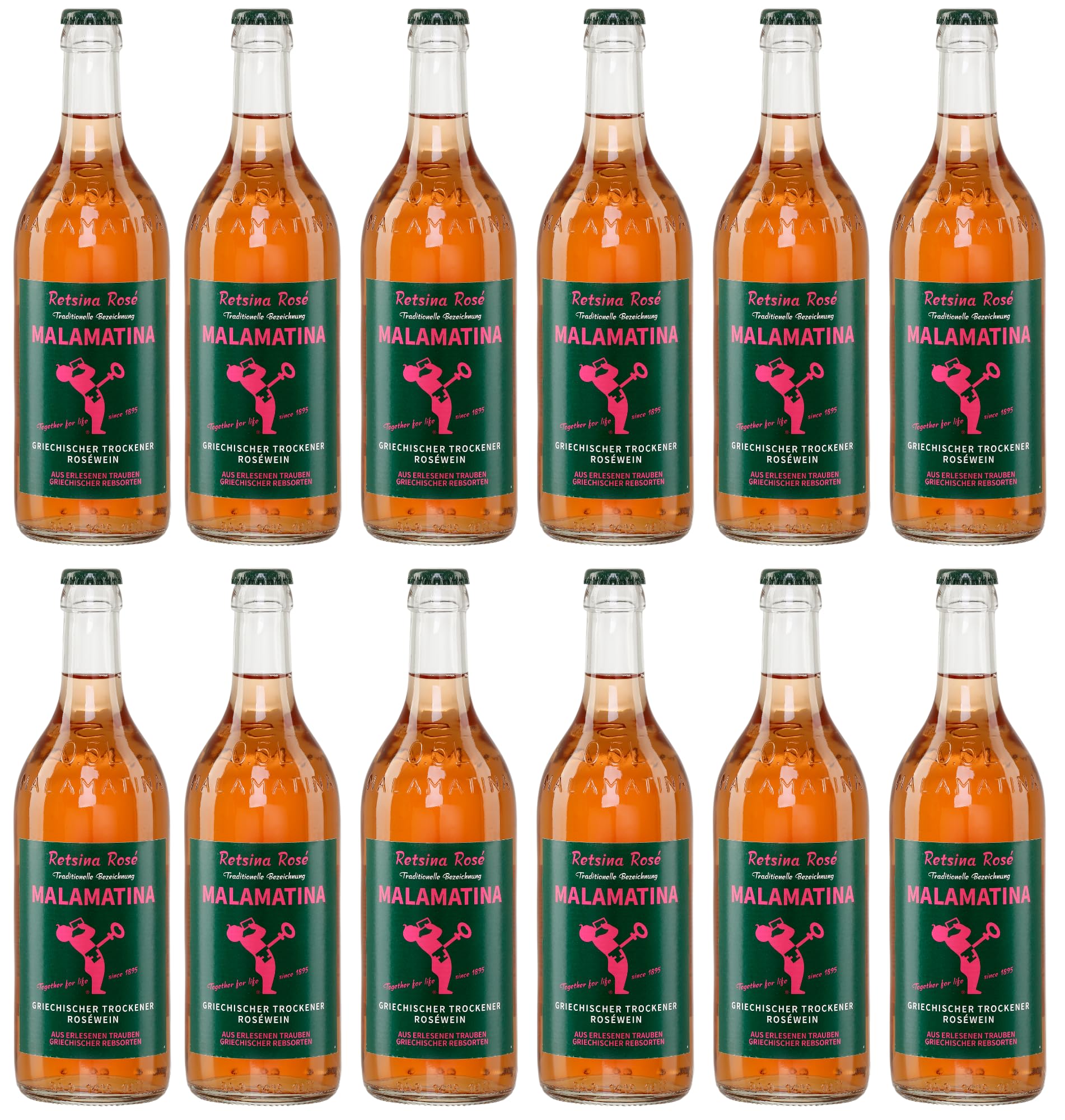 Retsina Malamatina rosé 12x 0,5l | Geharzter Roséwein aus Griechenland | +20ml Jassas Olivenöl