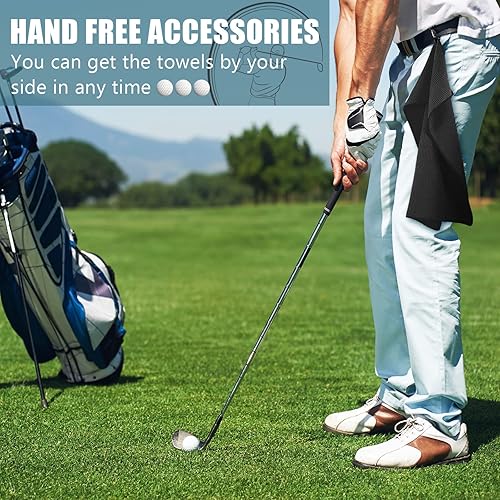 Miniatura 7 de Meanplan 12 toallas de golf de tela de microfibra de 16 x 23 pulgadas, tres toallas plegables para bolsas de golf con clip resistente, toalla con