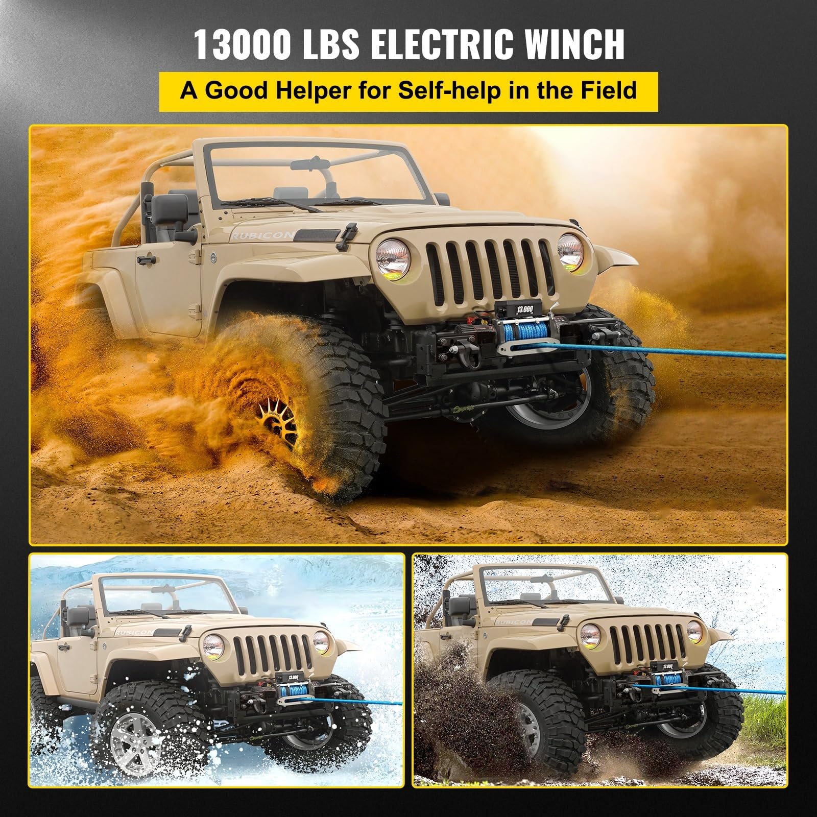 Wciągarka elektryczna 12V do 4X4 80FT syntetyczna przyczepa samochodowa liny pasek holowniczy z bezprzewodowym sterowaniem ciężarówka ATV Off Road(17500lbs Black Rope)