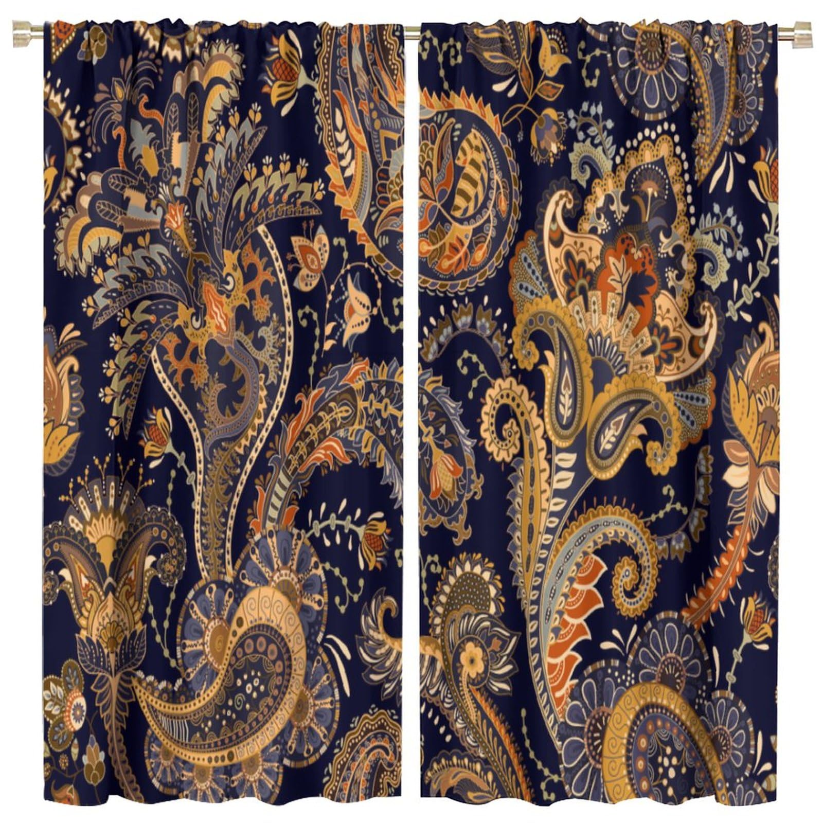 BenYaSong Paisley Window Curtains,Vintage Floral Bohemian Elements for Teen Thermal Insulated Darkening Room Window Curtain Drapes 2 Panels 42x45 Inch