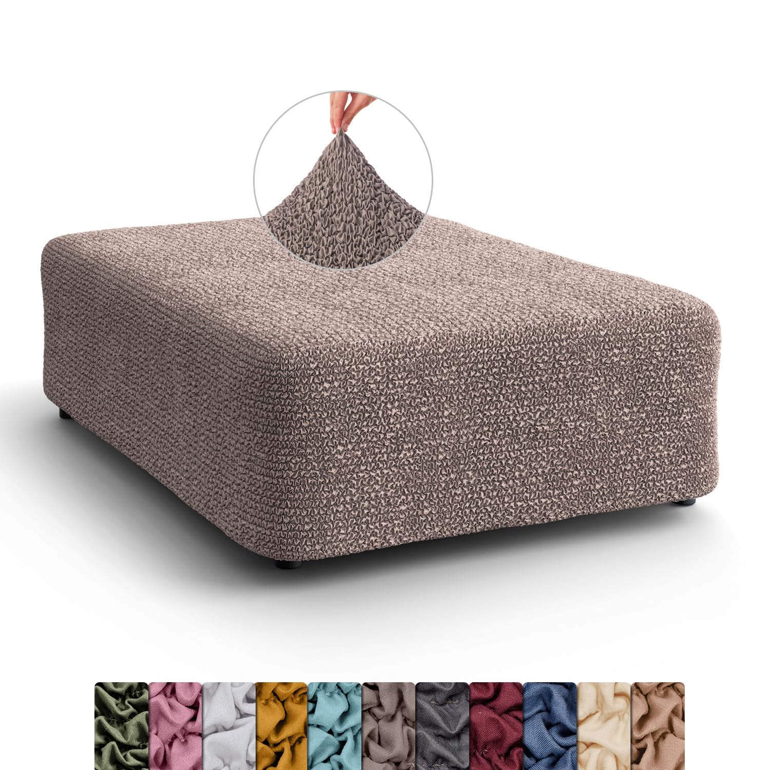 Menotti Choco Large Footstool Ottoman Foot Rest Slip Cover For Sofa Stretch Elastic Fabric Protector - Microfibra - (Large Footstool)