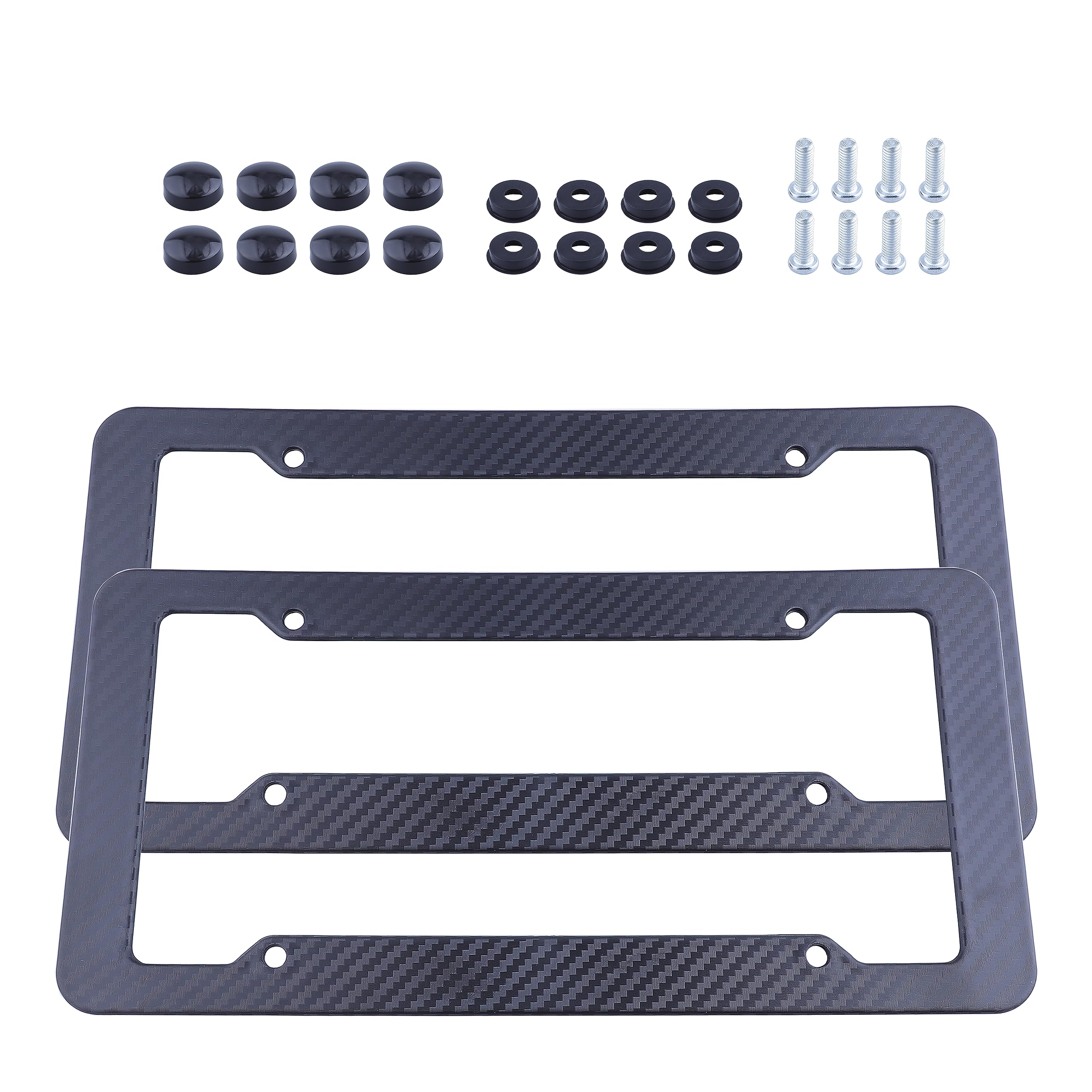 2 Pcs Carbon Fiber License Plate Frame with Fasteners and Screws for 4 Hole Holder Waterproof Number Plate Frame