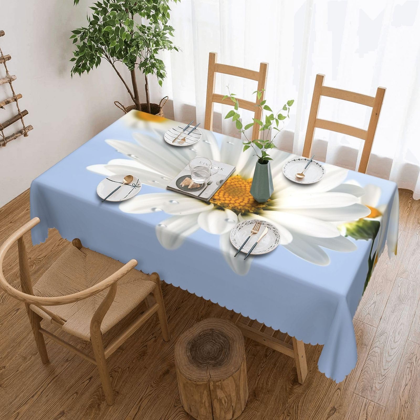 Nappe rectangulaire blanche marguerites 137x183 cm imperméable pour table
