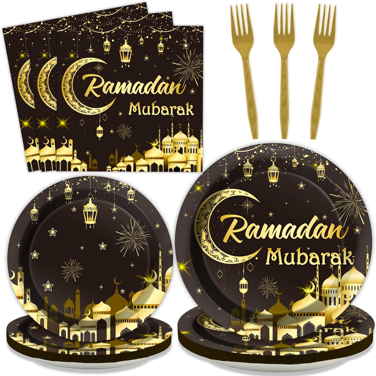 Tevxj 96PCS Ramadan Mubarak Party Tableware Ramadan Kareem