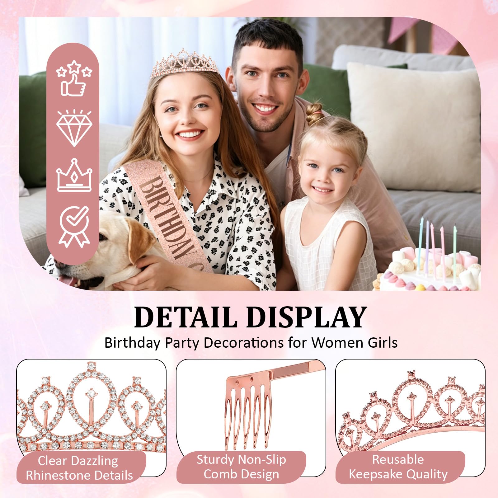 Amazon.com : CAVETEE Rose Gold Birthday Queen Sash and Crown