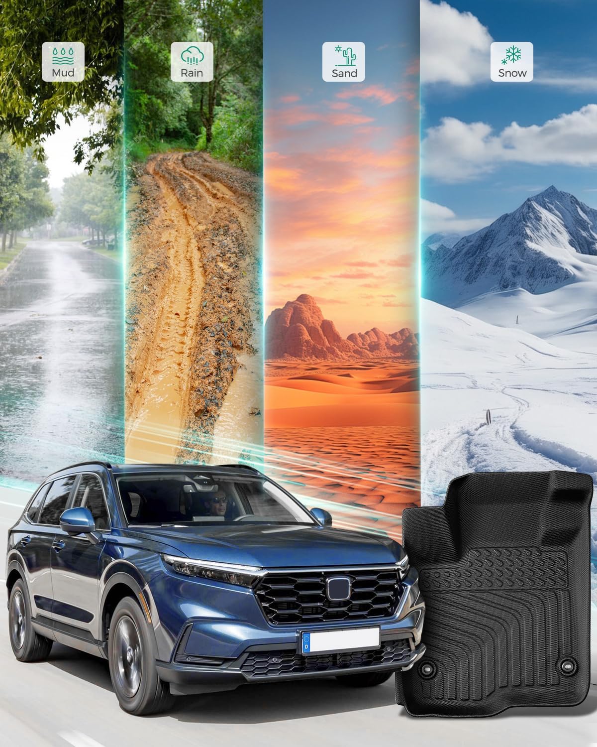 for Honda CRV Floor Mats & 17 PCS Non-Slip Pad Set 2023-2026(Include Hybrid) All Weather Floor Mats Center Console Liner, Cup Holder Mat, Door Slot Pad, Insert liner for CRV Accessories 2023 2024 2025