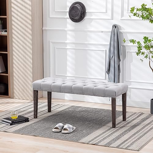 Miniatura 4 de KCC Banco otomano tapizado con botones, bancos tapizados de terciopelo para dormitorio, reposapiés, banco de acento para entrada, comedor, sala de