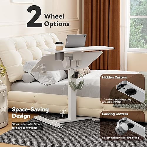 Miniatura 6 de Escritorio móvil de pie de 28 pulgadas con ruedas, soporte rodante para laptop con escritorio inclinable, estación de trabajo para computadora