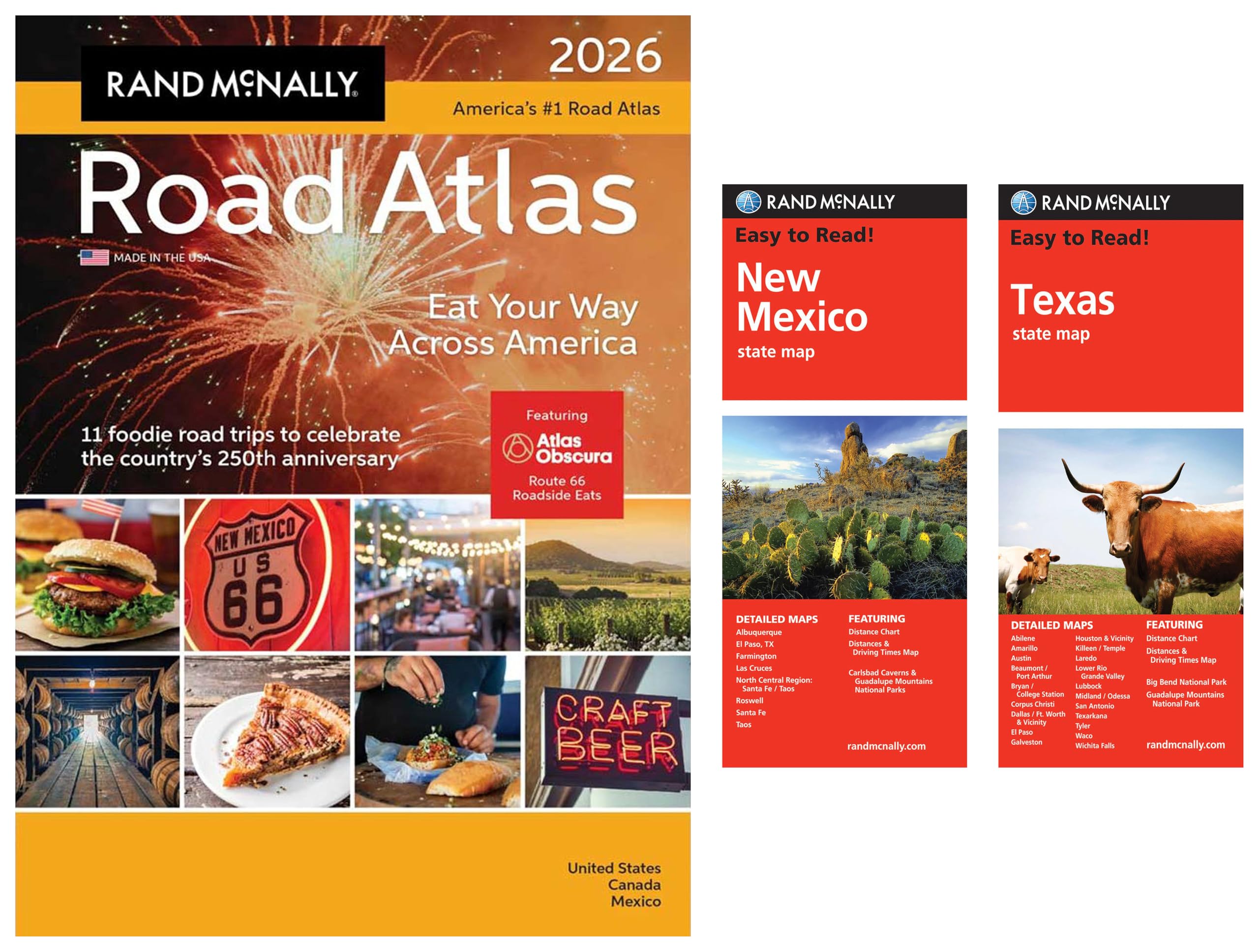 2026 Road Atlas with Easy to Read New Mexico & Texas State Maps