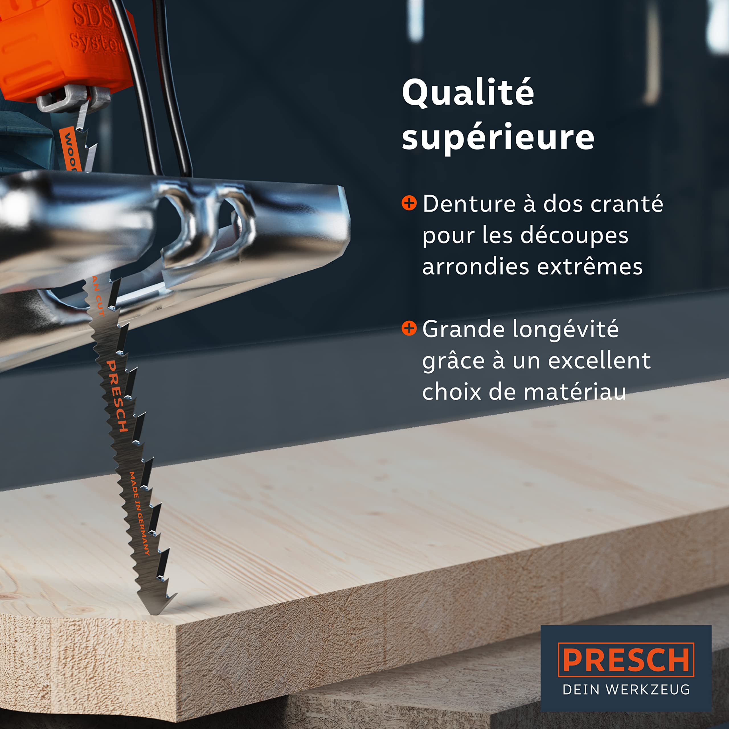 Presch Lames de scie sauteuse Bois 10 pièces - Découpes arrondies très nettes (4-30 mm) - Lames haute longévité à emmanchement en T pour toutes les scies sauteuses - Lame scie sauteuse bois
