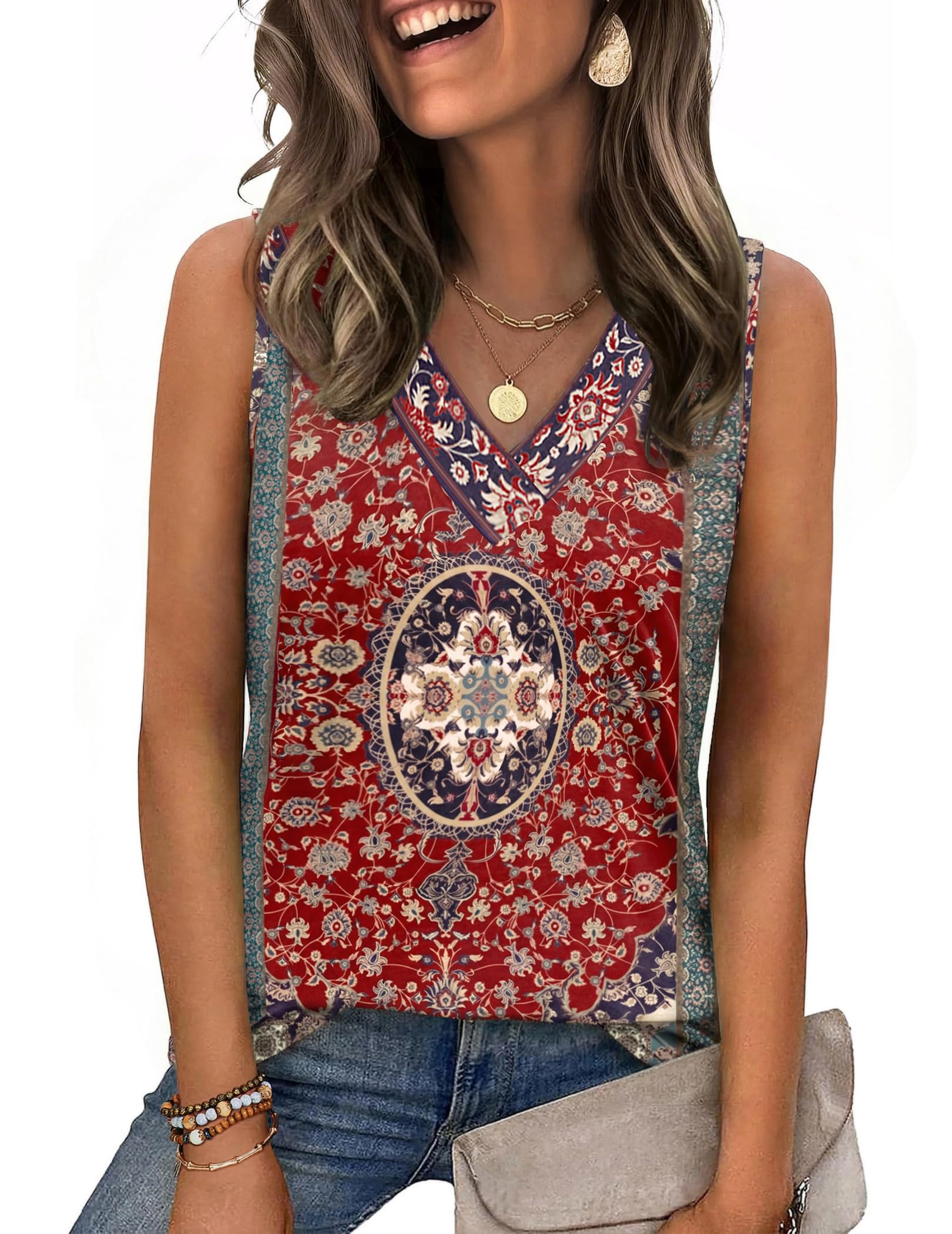 Zeagoo Tank Top for Women V Neck Loose Fit Sleeveless Summer Tops Business Casual Outfits Dressy Blouses Shirts — view 28