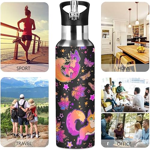 Vista 66 de Botella de agua amarilla para niños y niños, con aislamiento de acero inoxidable, para agua fría y caliente, con tapa con pajilla, para deportes