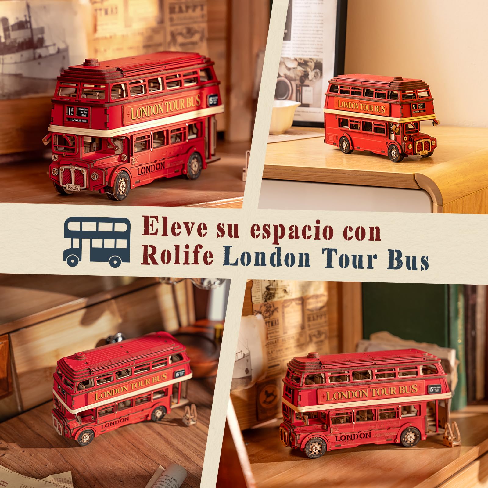 Rolife Puzzle 3D Madera London Tour Bus Maquetas para Construir Adultos Modelismo Maquetas DIY Kit Manualidades para Adultos TGM02